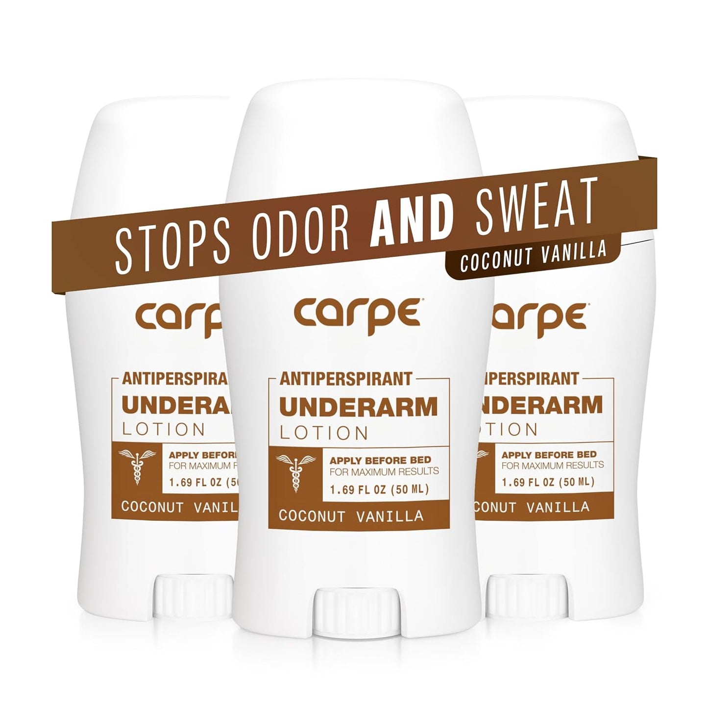 Carpe Underarm Antiperspirant and Deodorant, Clinical strength with Coconut Vanilla scent, Combat excessive sweating, Stay fresh and dry, Great for hyperhidrosis (Pack of 3)