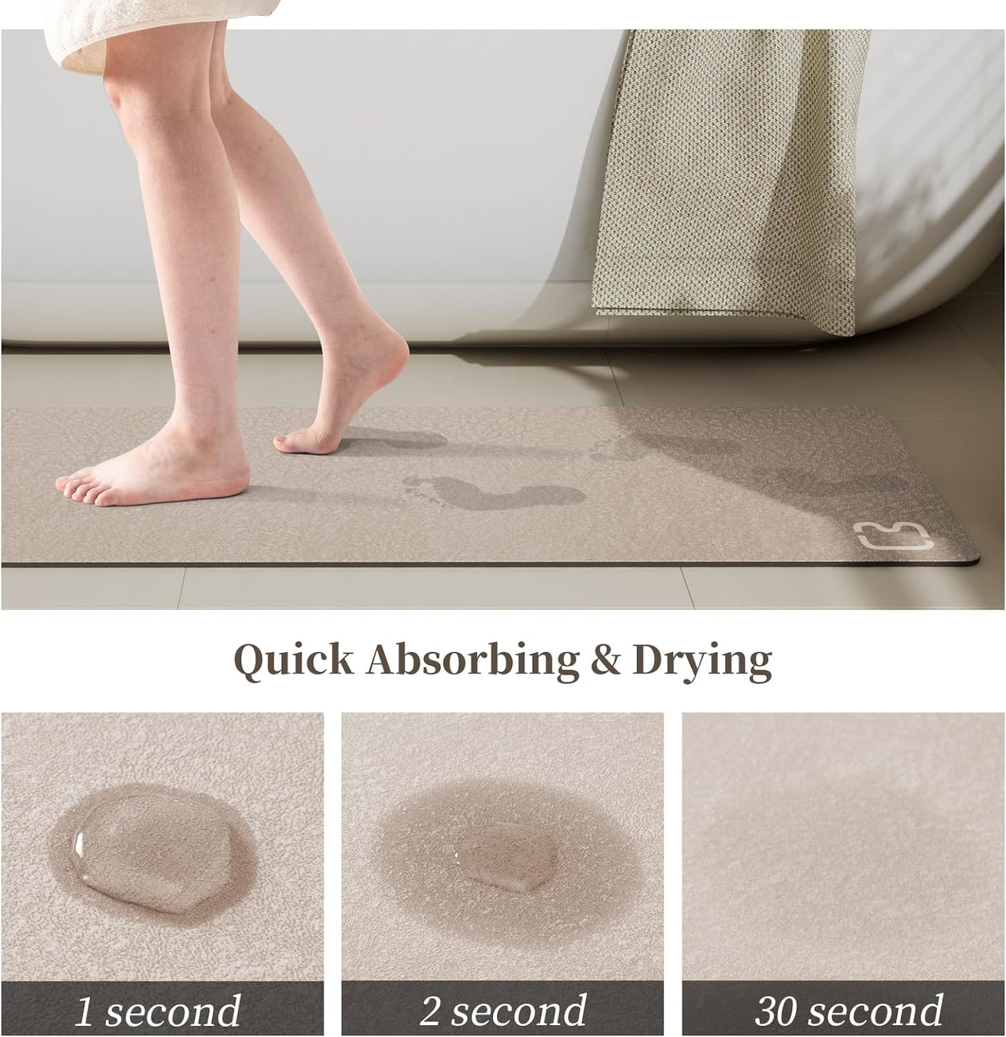 Taupe Bath Mat Rugs 17 x 32 - Quick Dry Super Absorbent Diatomaceous Earth Bath Mat Non Slip Rubber Bottom Thin Bathroom Mat Fit Under Door, Bathroom Floor Rugs in Front of Bathtub,Shower Room,Sink