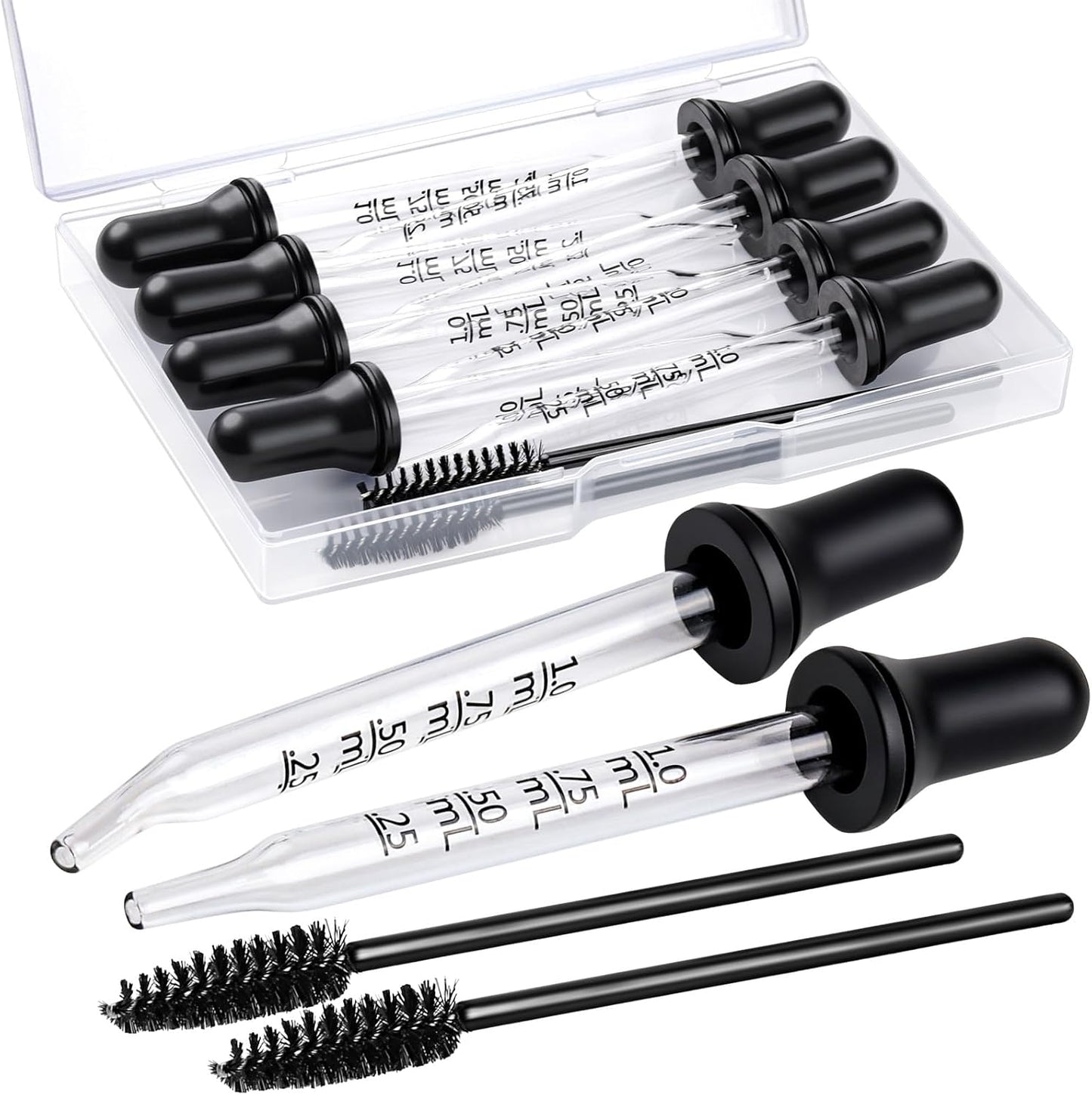 Teenitor 10pcs Eye Dropper 8pcs Glass Pipettes Dropper and 2pcs Cleaning Tool, Droppers for Oils Bent and Straight Tips, 1ml Dropper for Liquid Essential Oils, Ear, Eye, Craft, Measuring