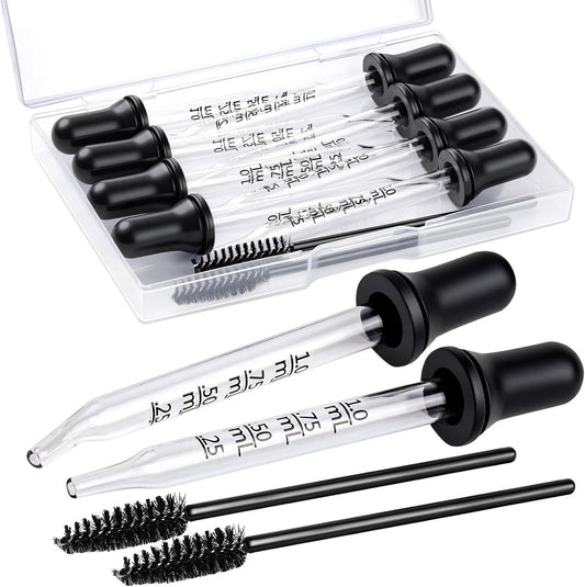 Teenitor 10pcs Eye Dropper 8pcs Glass Pipettes Dropper and 2pcs Cleaning Tool, Droppers for Oils Bent and Straight Tips, 1ml Dropper for Liquid Essential Oils, Ear, Eye, Craft, Measuring