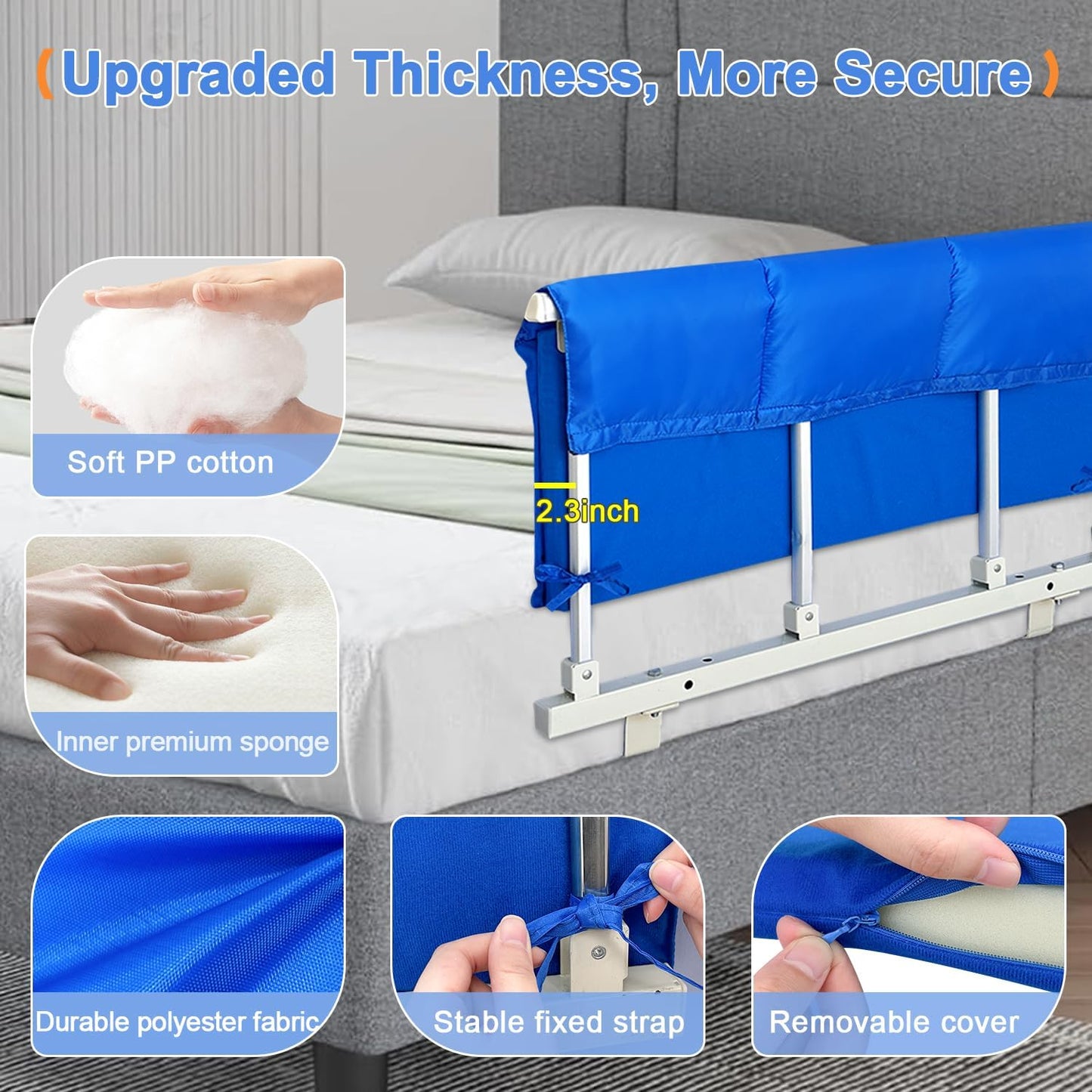 Bed Rail Pads for Elderly Adults Safety, Hospital Bed Railing Covers, Bedside Guard Rails Cover, Sleep Bumpers Foam Padding Cushion for King Queen Bed, Medical Bed Rail Padded Handicap