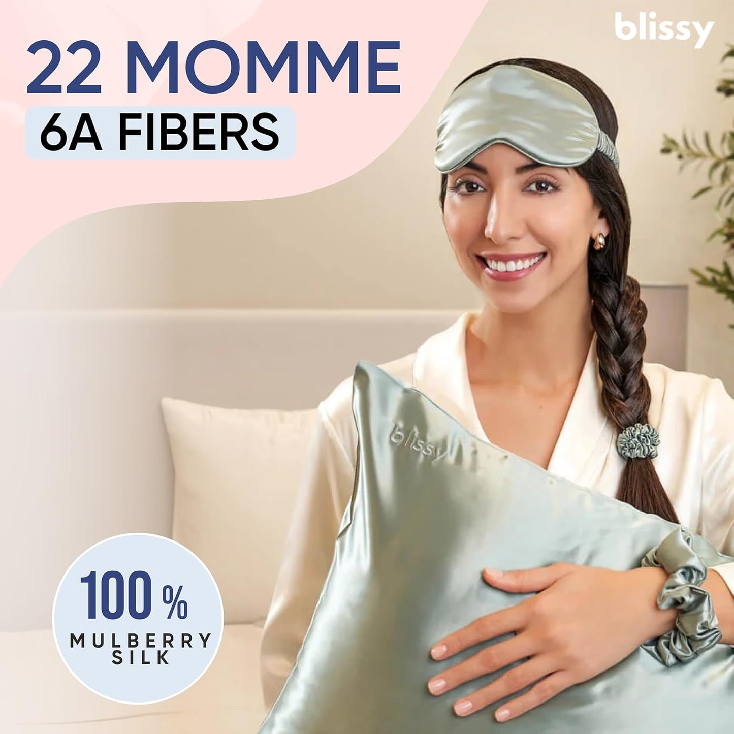 Blissy Silk Pillowcase - 100% Pure Mulberry Silk - 22 Momme 6A High-Grade Fibers - Silk Pillow Cover for Hair & Skin - Regular, Queen & King (Matcha, Standard)