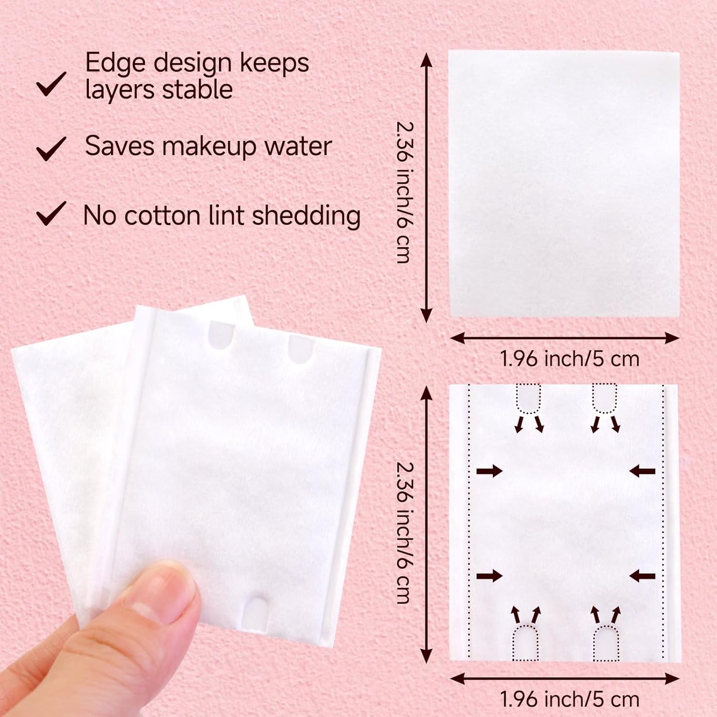600 PCS Square Cotton Pads, Soft and Lint-Free, Includes 400 Ultra-Thin and 200 Thick Pads, Hypoallergenic Makeup Remover for Face, Eyes and Lips and Daily Skin Care