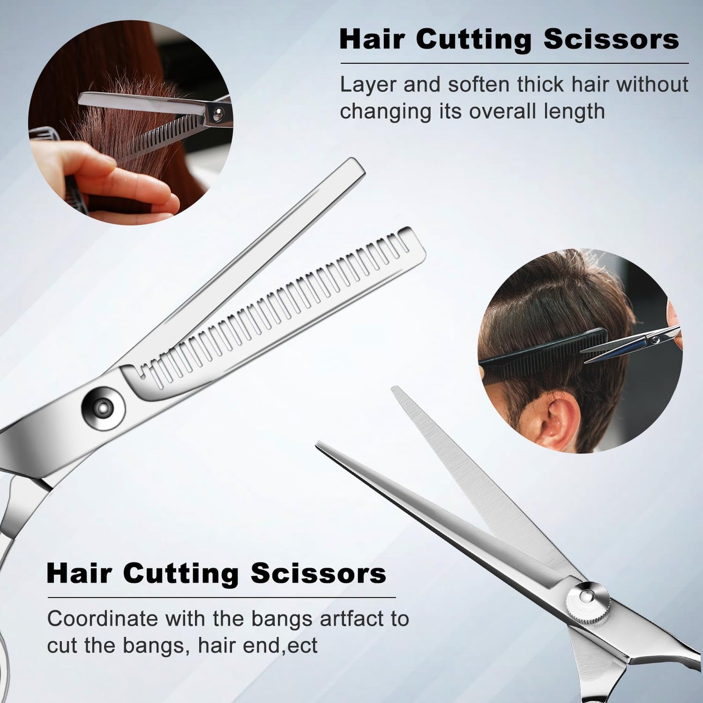Sirabe 9 PCS Hair Cutting Scissors Thinning Shears Kit, Professional Haircut Scissors Set, Barber Hairdressing Texturizing Shears Tools for Salon Home Men Women Kids Adults Pet