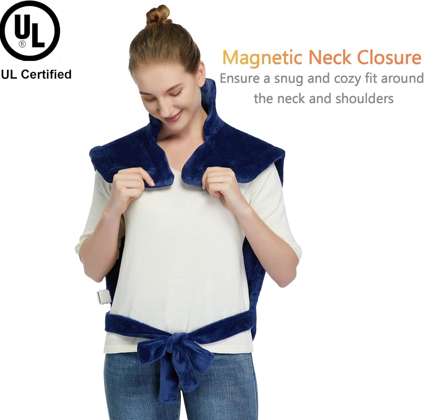 CAROMIO Heating Pad for Neck and Shoulders Back Pain Relief, Electric Weighted Heating Pads with Auto Shut Off Large, Full Body Back Heat Pad Fast Heating, 4 Temperature Settings (Navy Blue, 33"x22")