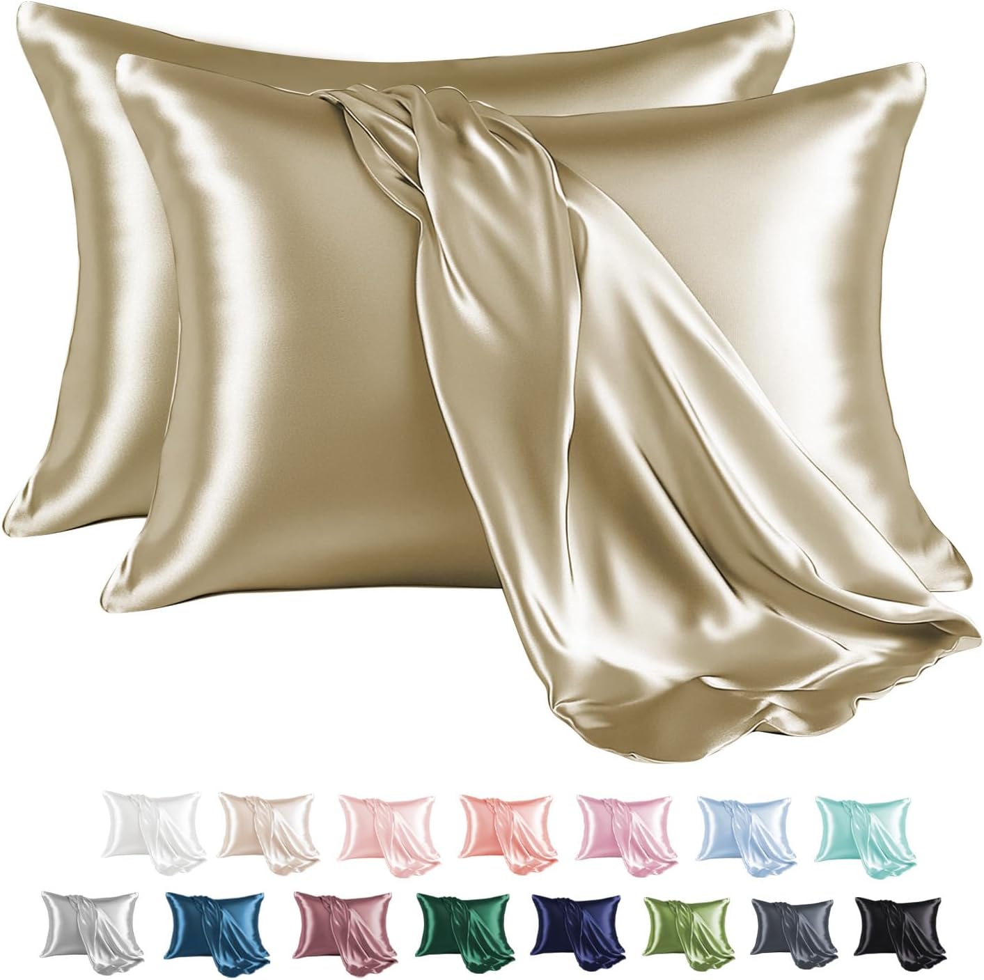 MR&HM Satin Pillowcase for Hair and Skin, Silk Satin Pillowcase 2 Pack, King Size Pillow Cases Set of 2, Silky Pillow Cover with Envelope Closure (20x36, Taupe)