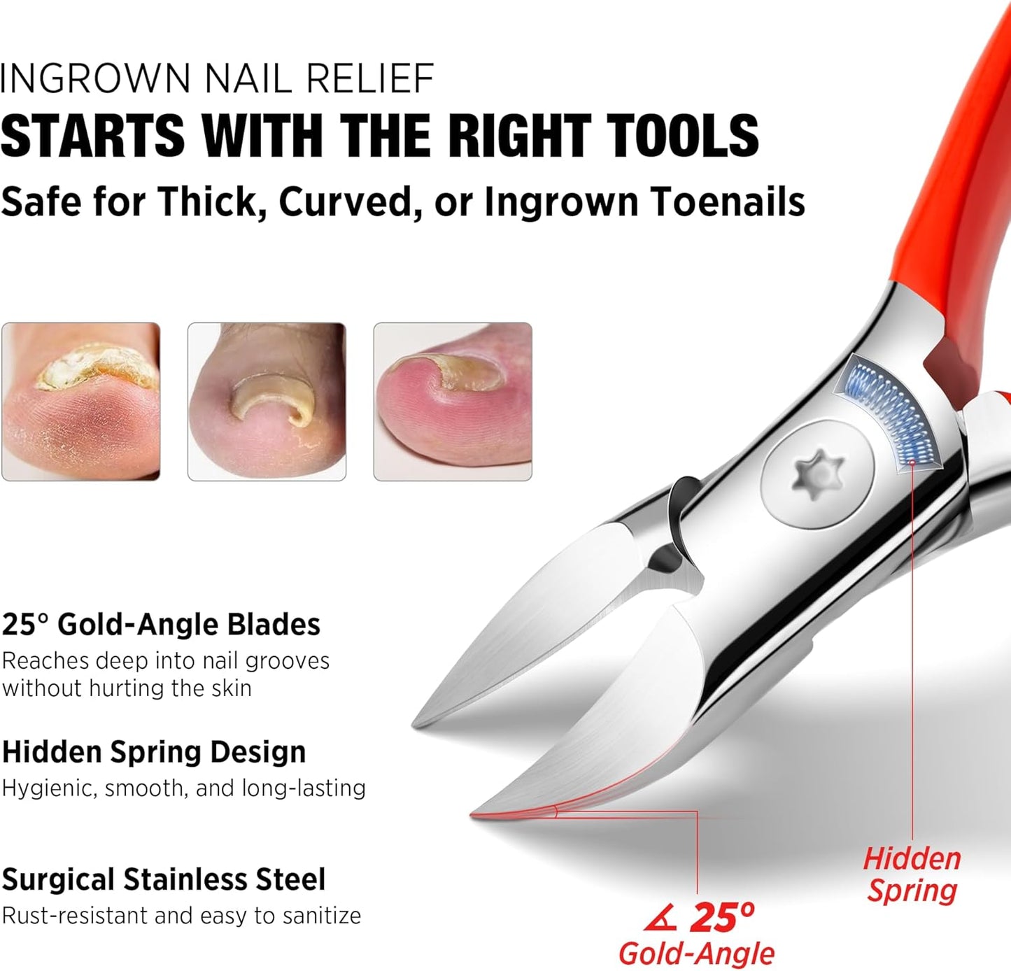 Ingrown Toenail Clipper Removal Kit - Toenail Clippers for Thick, Fungal-Damaged, Curved Nails with Lifter & File, Long-Handle Pedicure Tools for Men, Women & Seniors