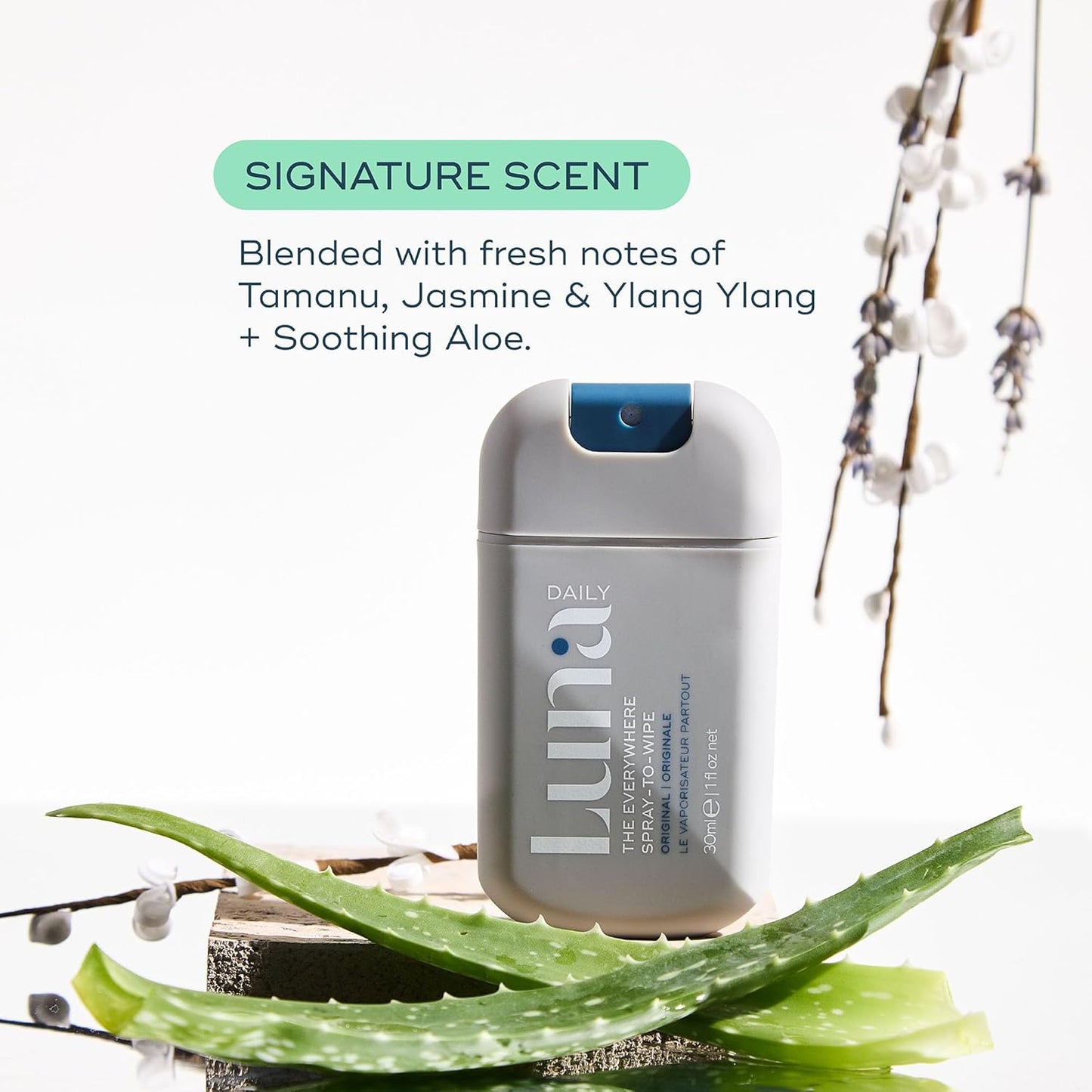 Luna Daily Mini Body Cleansing Spray | Instant Cleansing & Hydration for Feminine & Body Care | pH-Balanced & Moisturizing | Fresh Jasmine & Ylang Ylang Scent | Odor Control & Pregnancy-Safe, 30ml