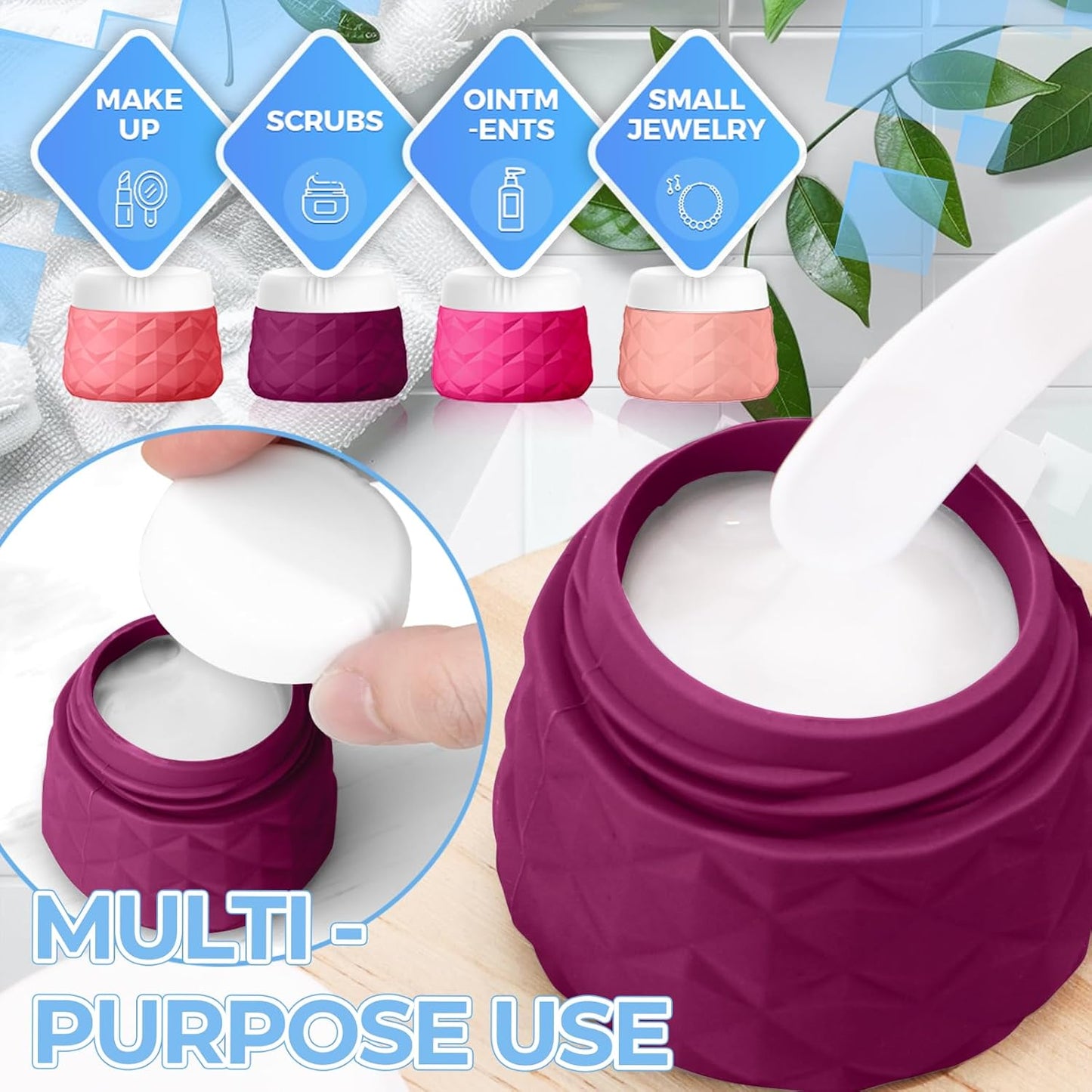 16Pack Travel Bottles for Toiletries, TSA Approved Travel Size Toiletries Containers Set, Silicone Leak Proof Refillable Bottles Elastic Sleeves Creams Jars Accessories Kit W/Clear Bag (Purplish Red)