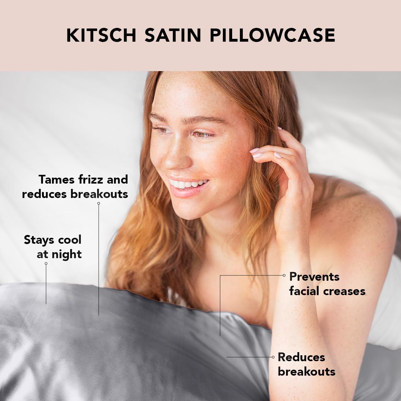 Kitsch Satin Pillowcase, Softer Than Silk Pillow Cases, Cooling Pillow Covers, King Size Pillow Cases Set of 2, Satin Pillowcase with Zipper for Hair, Skin & Quality Sleep, 19"x36" Charcoal, 2pcs