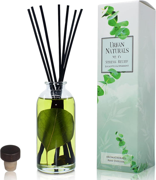 Urban Naturals Eucalyptus Spearmint Stress Relief Aromatherapy Diffuser Gift Set | Fragrance Your Space | Fresh Scented Room Freshener + Home Decor | Home Gift Idea. Vegan.