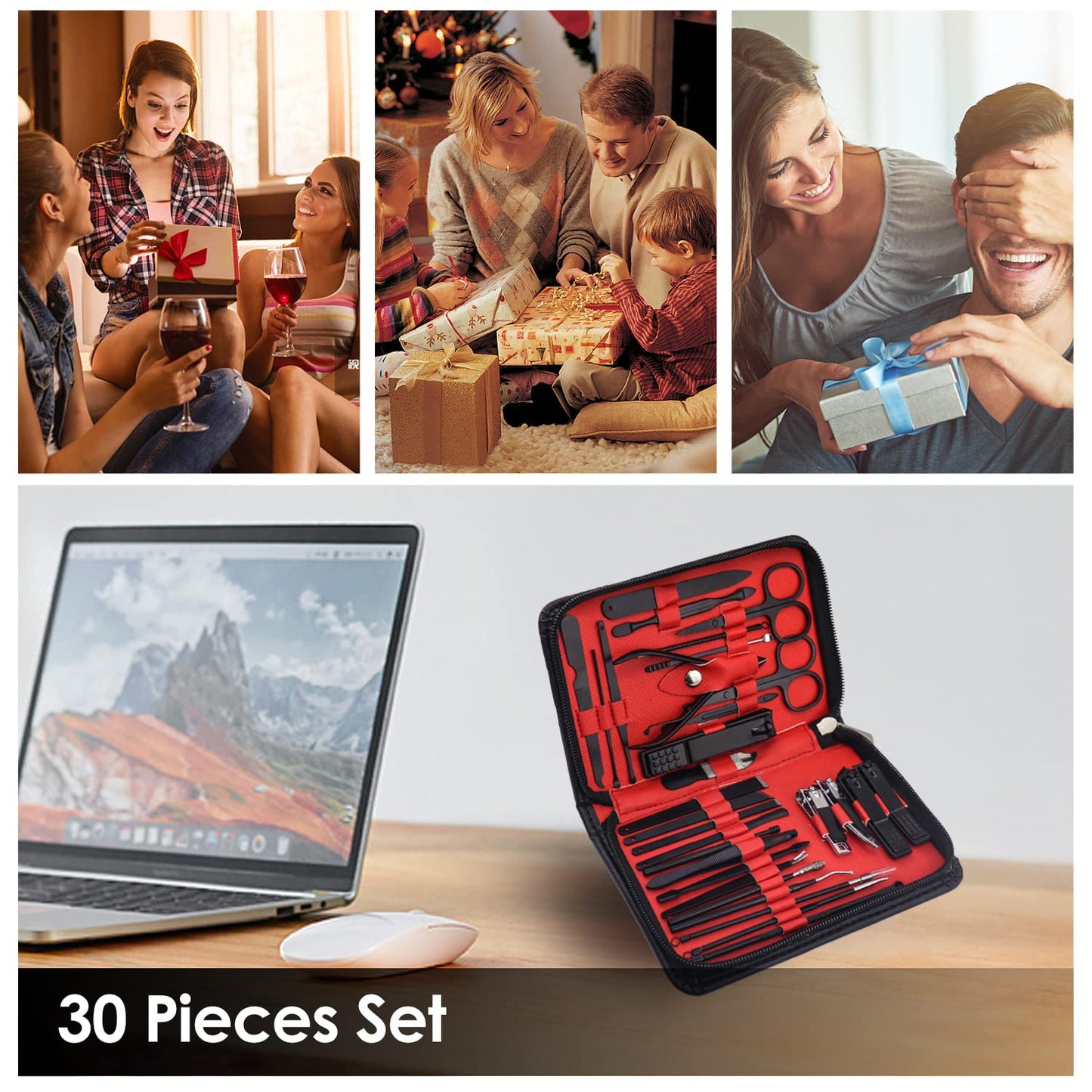 WOAMA 30-Piece Manicure Set Pedicure Kit Professional Nail Clipper Set Stainless Steel Manicure Kit Nail Kit for Women Men - Black