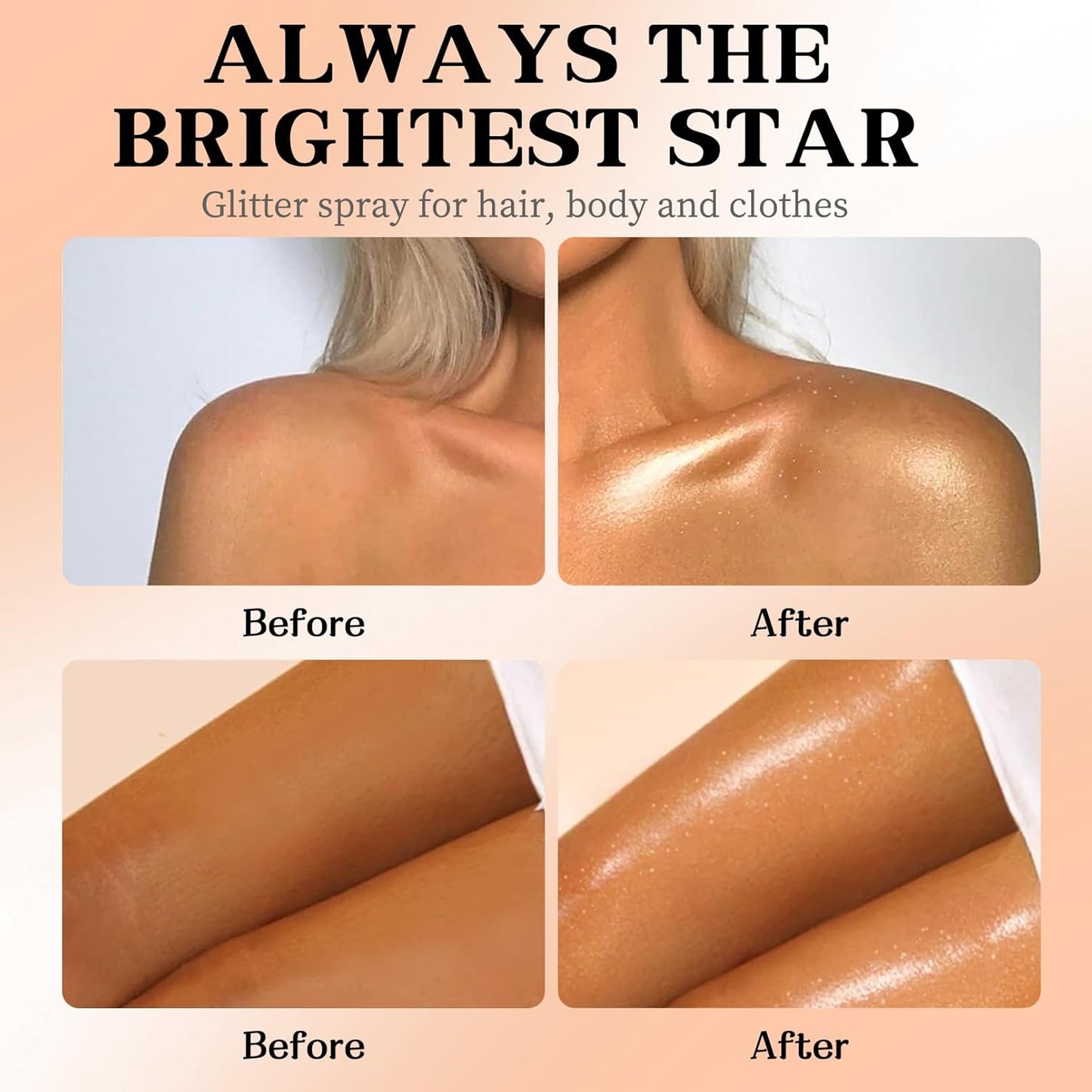 Glitter Spray for Hair and Body, Glitter Body Spray, Quick-Drying Waterproofing Body Shimmer Suitable for Festival Rave (Gold, 2.6 fl oz)