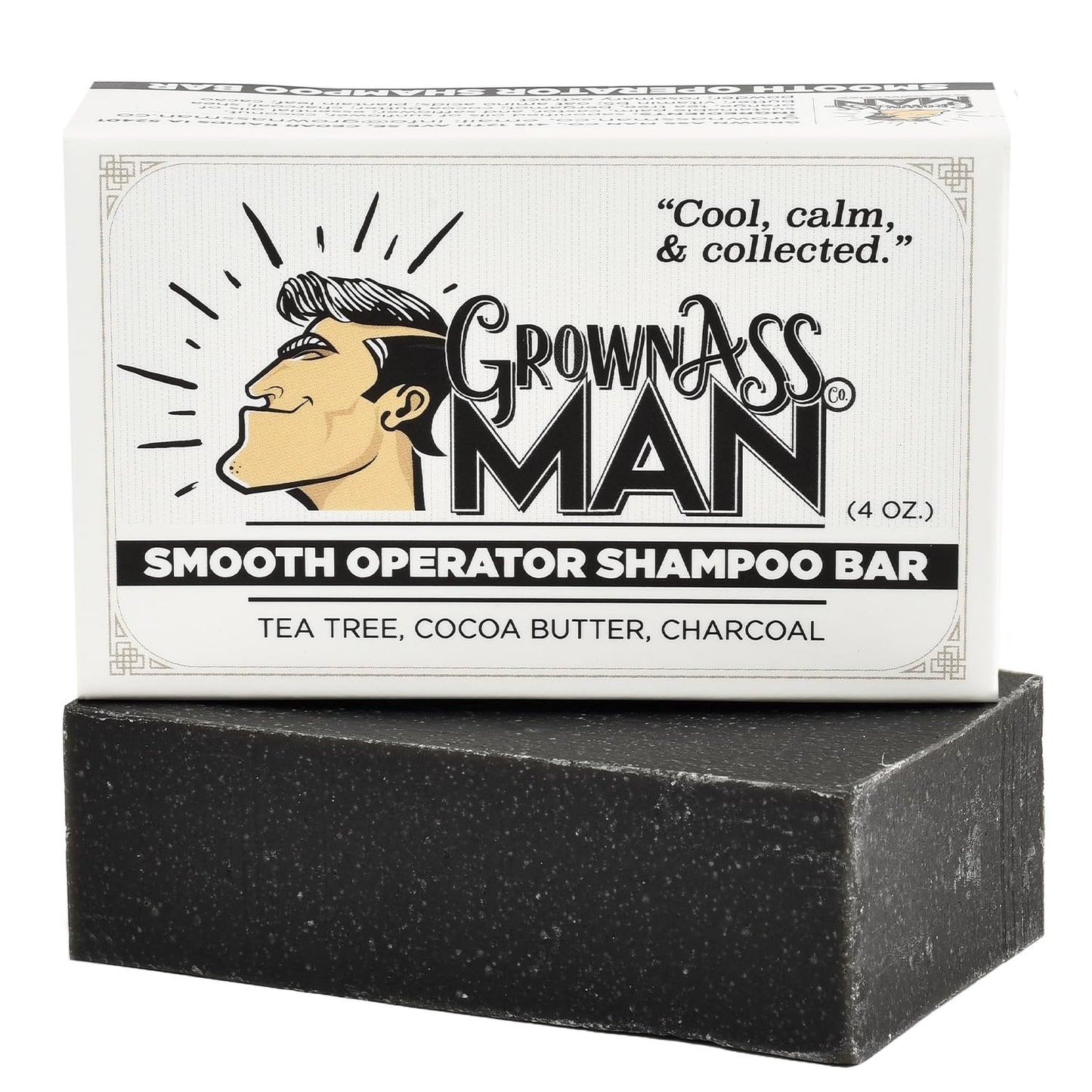 Grown Ass Man Co. - Solid Shampoo Bar Rich Lather 3 in 1: Hair, Beard & Body Wash - Plastic Free & Eco-Friendly, Natural & Organic Clean for All Hair Types, 4oz Bar (Smooth Operator, 6-Pack)