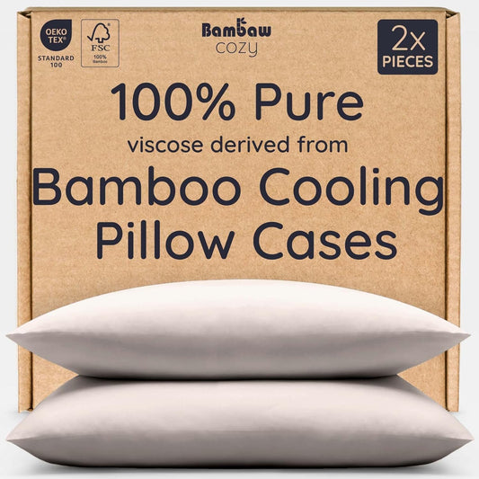 Bambaw 100% Viscose Derived from Bamboo Pillowcase Queen Size – Set of 2 Queen Cooling Pillow Cases with Envelope Closure, Breathable & Super Soft Pillow Cases, Anti Acne Pillowcase (Sand)
