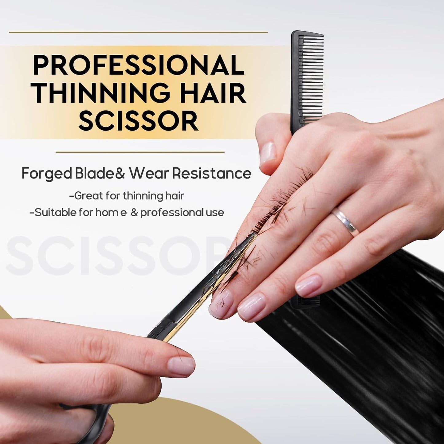 JASON Professional 10-Piece Haircut Scissors Set - 6.5" Thinning/Texturizing Scissors, Straight Shears for Men, Women & Home Salon (30 Teeth, Black & Gold)