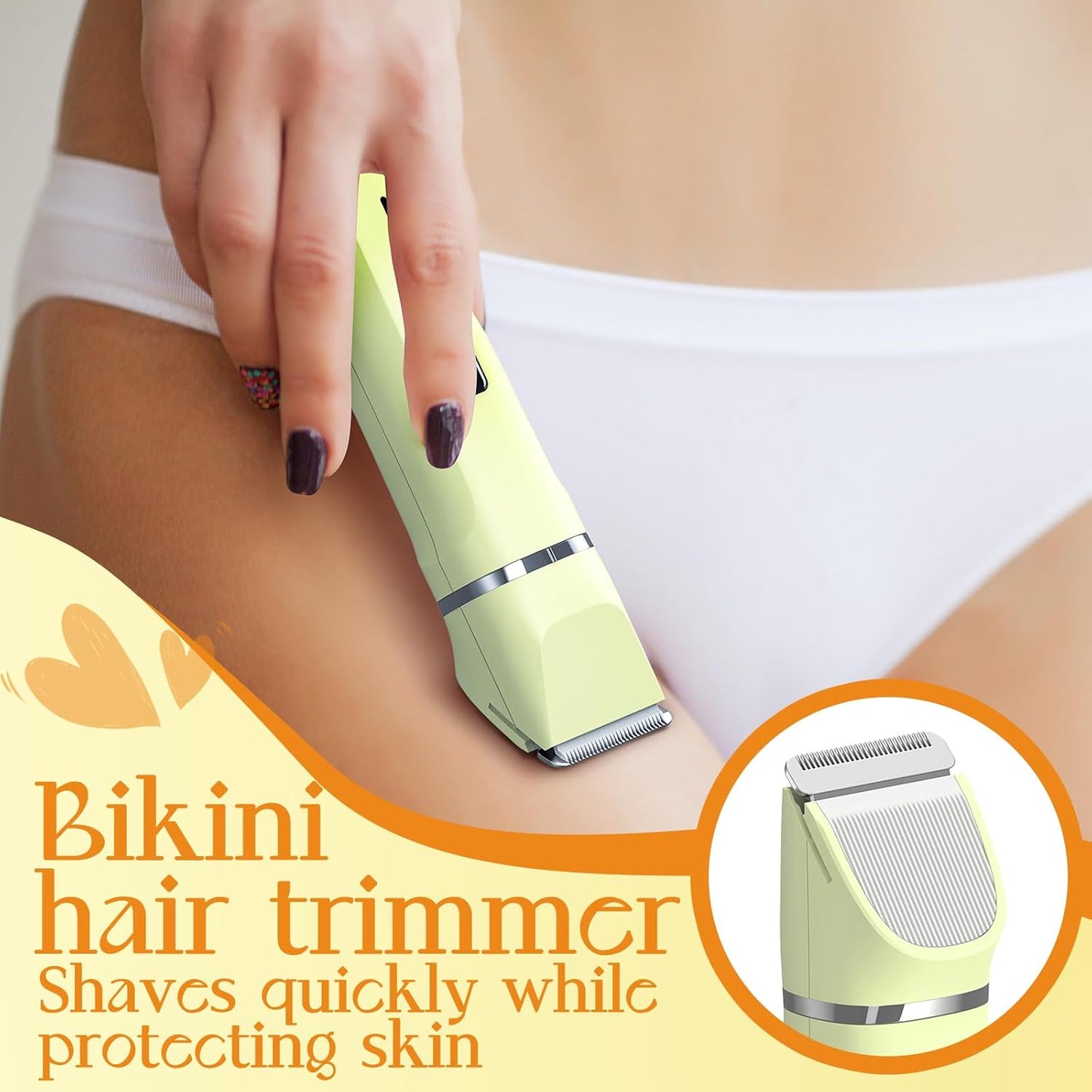 Womens Razors for Shaving - Wet/Dry 2-in-1 Beauty Dermave Bikini Shaver with Body&Facial Hair Heads, Cordless IPX7 Waterproof Trimmer for Pubic Hair&Sensitive Skin, Tiktok Trend Items (Yellow)