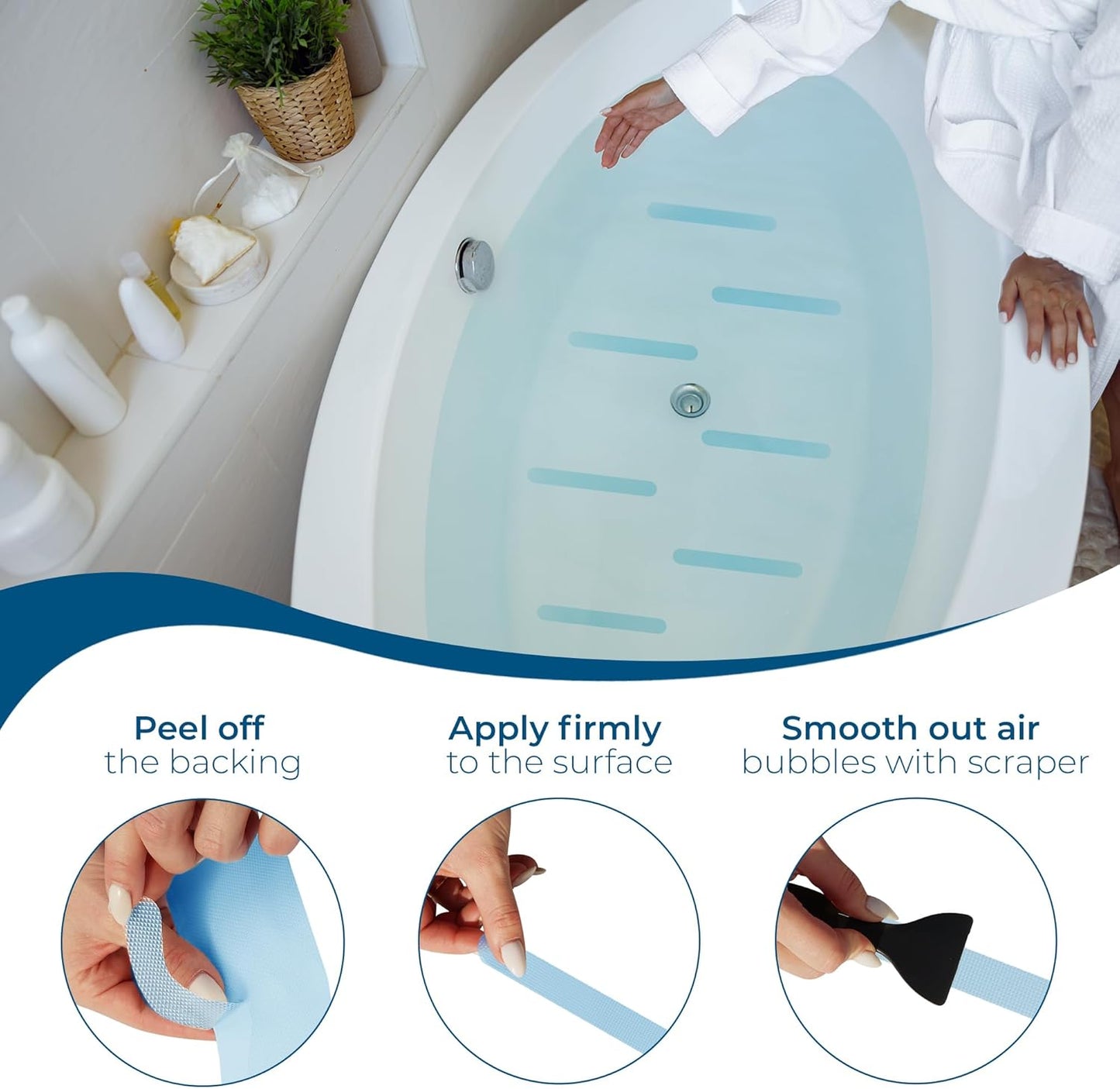 Anti Slip Shower Stickers 24 PCS, Blue Non-Slip Shower Strips for Adults, Premium Adhesive Bath Tub Stickers