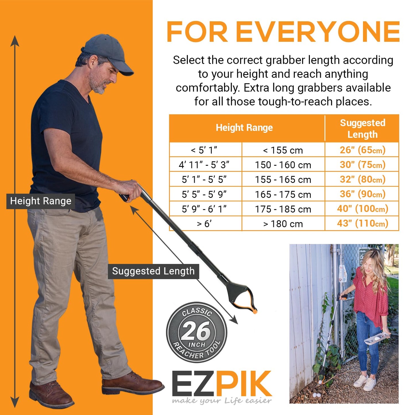 EZPIK® Reaching Aid Tool Grabber Reacher + Magnets - Grabbers for Seniors, Trash Picker Upper Grabber - Trash Grabber Tool- Reacher Grabber Pickup Tool with Rotating Head (26" Grip Aid)