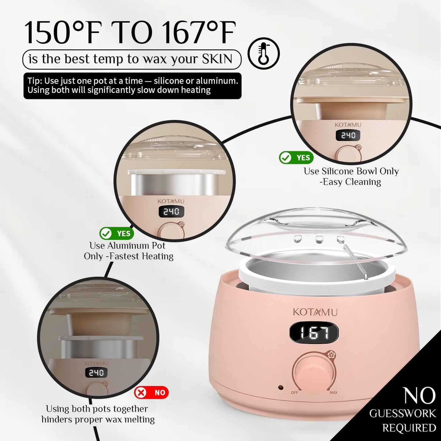 KOTAMU Wax Kit Pink Digital Hair Removal Waxing Kit for Women & Men Hot Wax Warmer Pot for Face, Eyebrow, Body, Brazilian, Bikini, Sensitive Skin Waxing Machine with 25 Accessories for Home Salon