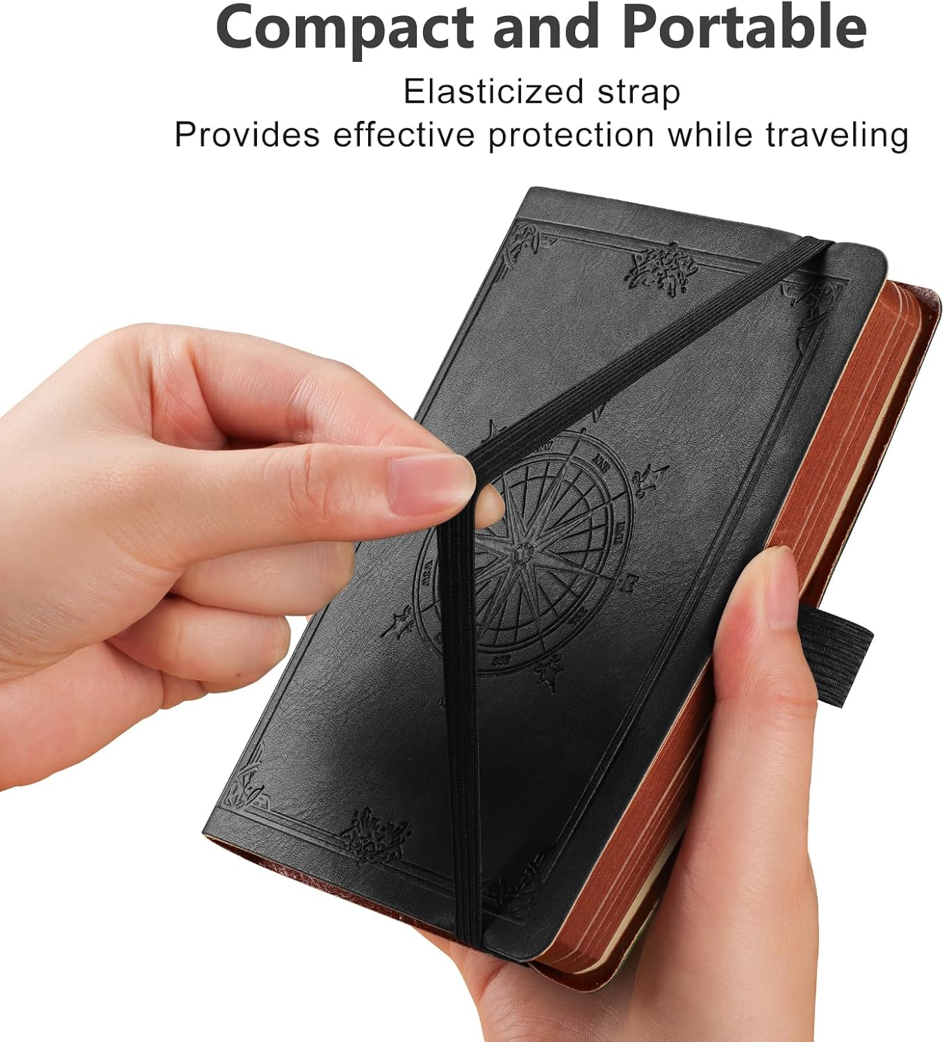 AHGXG Small Blank Pocket Journal Notebook for Men - 256 Numbered Pages B6 Mini Journal, Vintage Soft Leather Hardcover, 80gsm Paper, for Women Work Office School, 4.1'' X 5.7''- Black