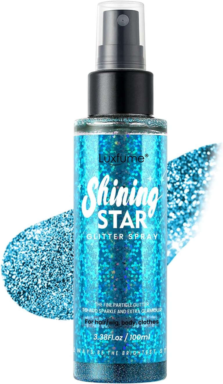Body Glitter Spray & Glitter Hairspray - Ultra Shiny, Long - Lasting, Quick - Dry & Waterproof. Clog - Resistant Nozzle. Perfect for Parties, Dances and All Glamourous Occasions Bule