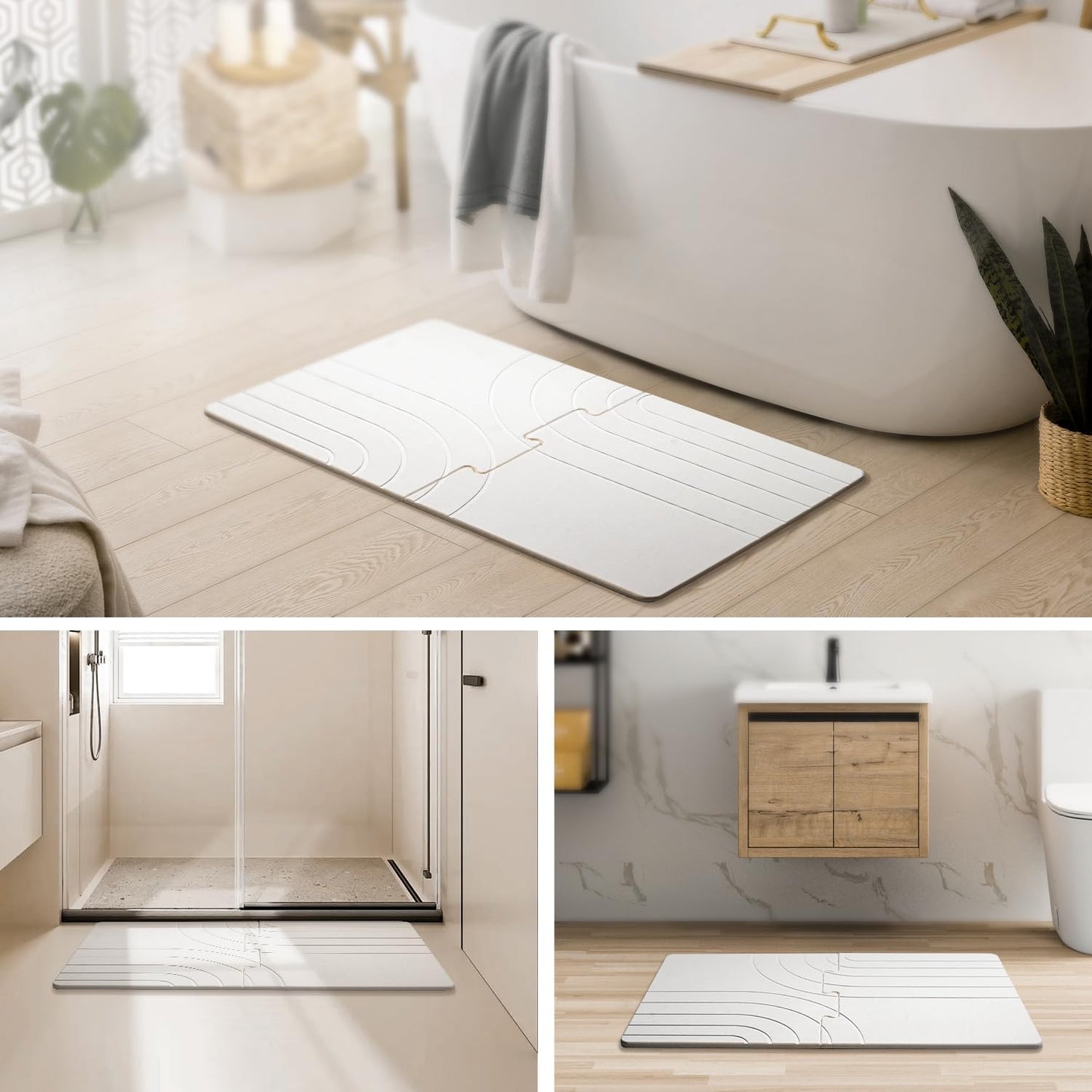 32 * 20 Large Stone Bath Mat for Bathroom Quick Dry Diatomaceous Earth Bath Mat Non Slip Stone Drying Mat Magic Super Absorbent Diatomite Bathmat Shower Floor Water Absorbing Mat White