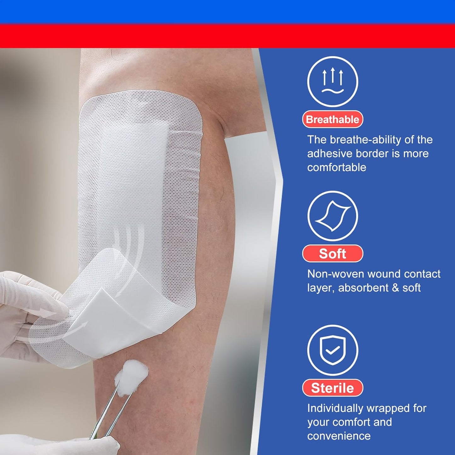 25Pcs Island Dressing Bordered Gauze 4"x10", Water-Resistant Large Adhesive Bandages, Absorbent Wound Dressing Pads Bandages Large Wound Care