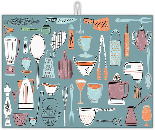 Kitchenware Set Dish Drying Mats 18x24 Inch, Dish Pad Drying Rack Mat for Kitchen Counter Ultra Absorbent Microfiber Dishware Coffee Maker Bar Countertop Decor