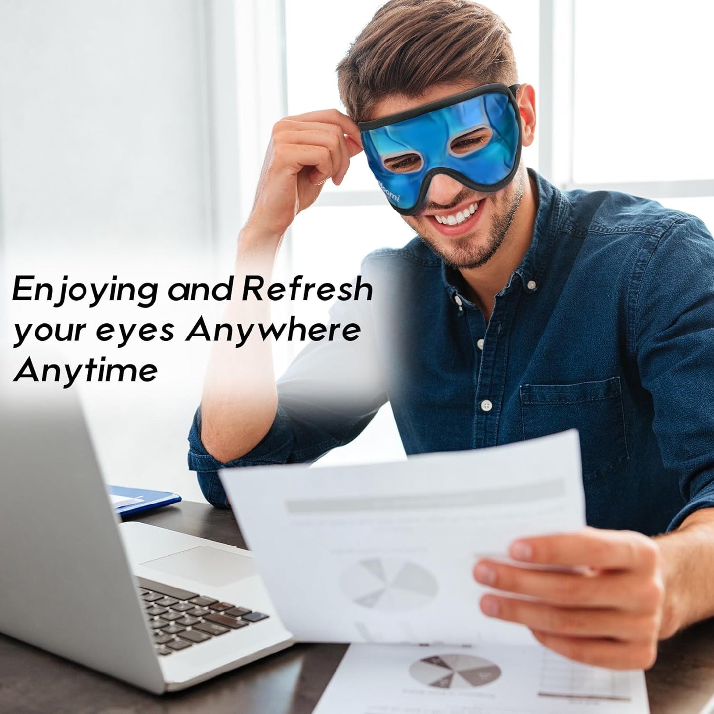 2Packs Cooling Eye Masks, Ice Eye Mask Cold Compress for Eyes, Reusable Cold Gel Eye Mask for Eye Relaxation, Comfort Snug Fit, Eye Cover for Home, Office, Black & Blue