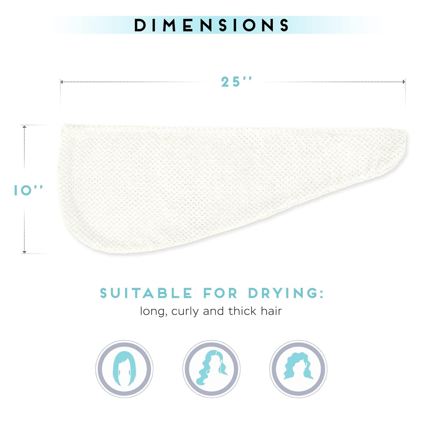 2 Pack Microfiber Hair Towel Wrap for Women, Anti Frizz Quick Drying Hair Turban for All Hair Style, Absorbent and Lightweight (Ivory)