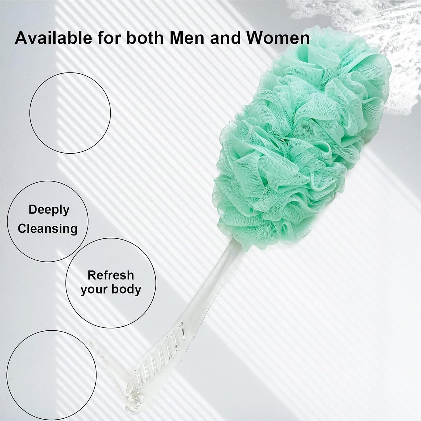 PPHAO - Bath Loofahs on a Stick for Men - Bath Brush Long Handle for Shower Elderly - Loofah Sponge for Women - Plastic Loofah - Bath Body Brush - Green Loofah - 2Pack
