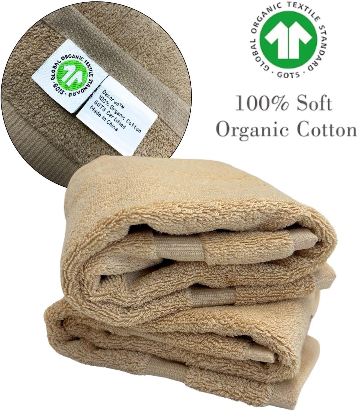 Beige Initial Hand Towel for Bathroom - Monogrammed Luxury Hotel Quality Decorative Embroidered Towel for Powder Room, Spa - GOTS Organic Certified - Set of 2 Brown Letter J