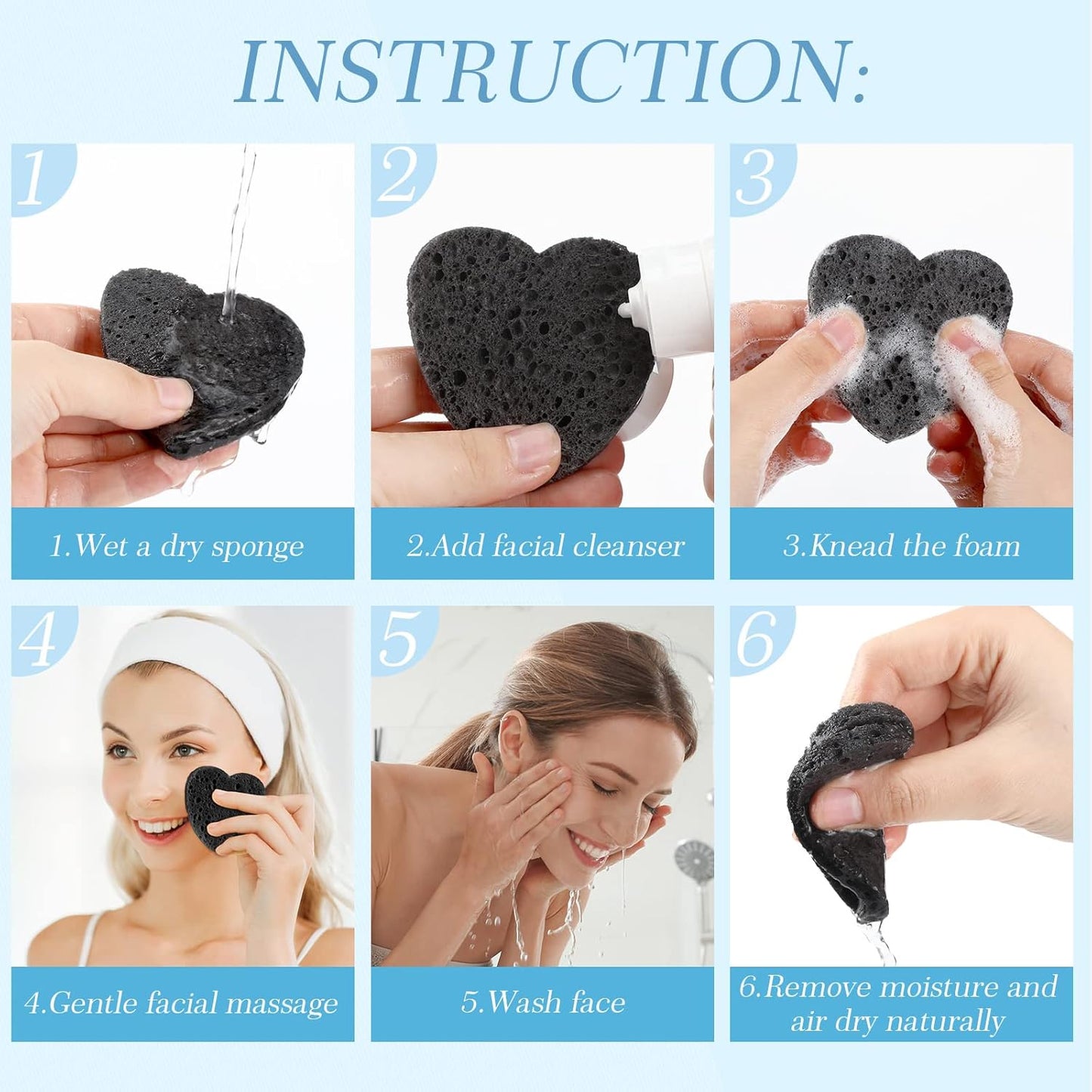 Sieral 120 Pcs Compressed Facial Sponges with Container Disposable Face Sponge Pads for Washing Face Cleansing Exfoliating Esthetician Makeup Removal(Heart,Black)