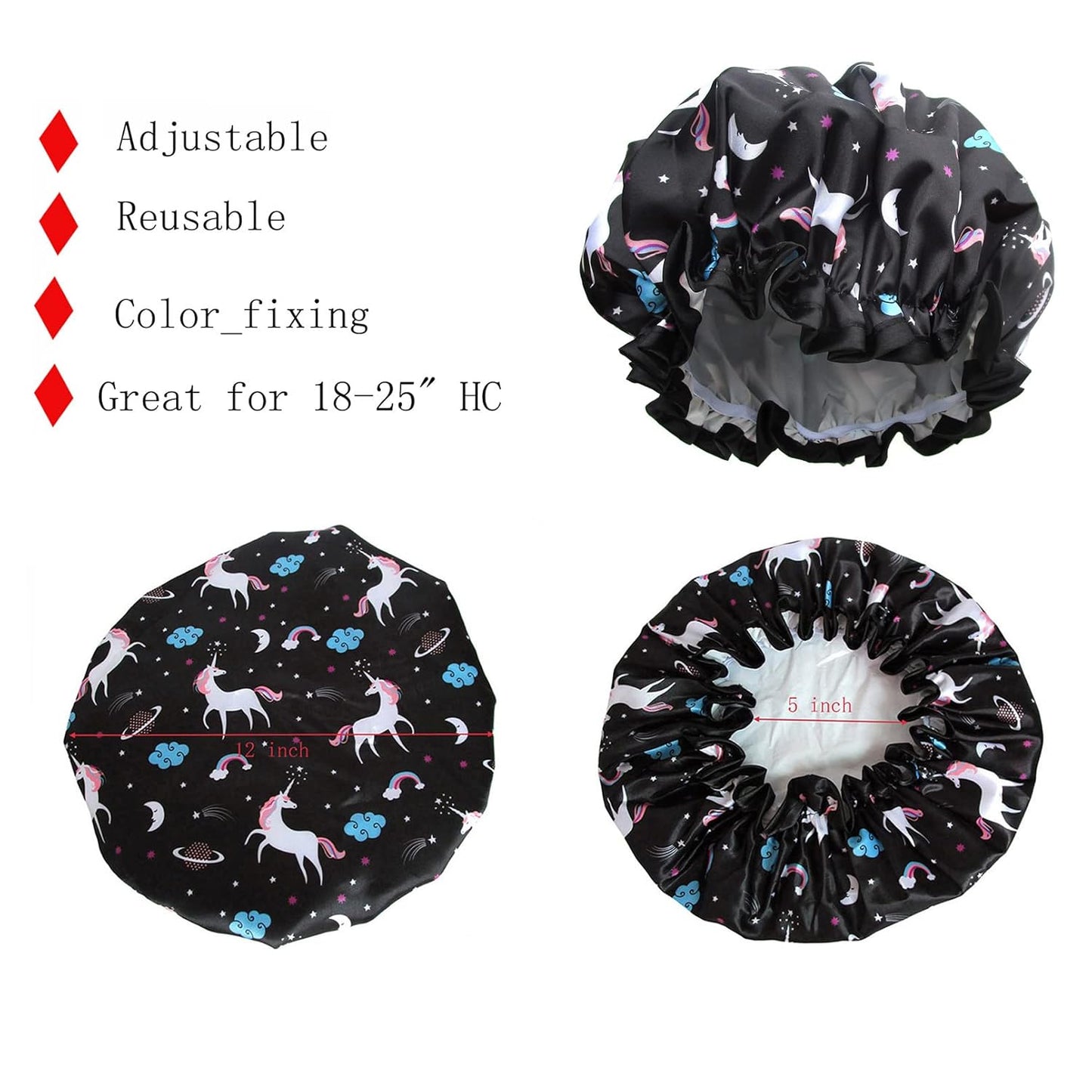 Unicorn Shower Cap for Women Men,1 Pcs Shower Hat Waterproof-Double Layer-Reusable Elastic Bath Caps for Boys Girls Spa Home Use,Hotel and Hair Salon