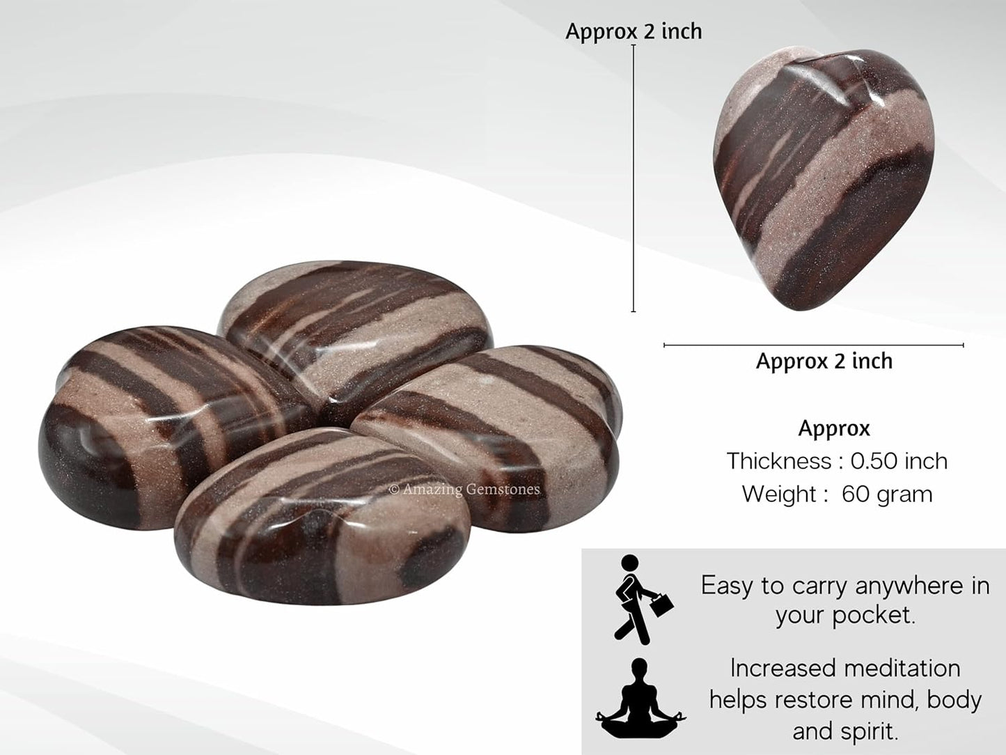 Amazing Gemstone Shiva Lingam Narmada Crystal Heart Palm Stone - Pocket Massage Worry Stone for Natural Body Chakra Balancing, Reiki Healing and Crystal Grid