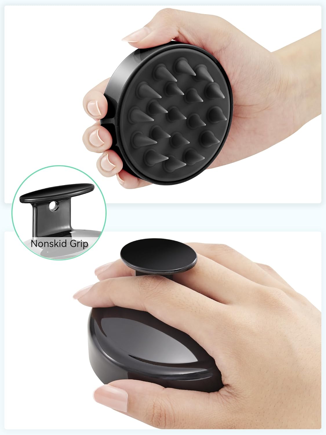 HEETA Scalp Massager Hair Growth, Soft Silicone Scalp Scrubber Shampoo Brush for Exfoliation, Dandruff Removal Head Massage Stress Relax, Wet & Dry Use for Thick Thin Curly Hair Care, Whole Black