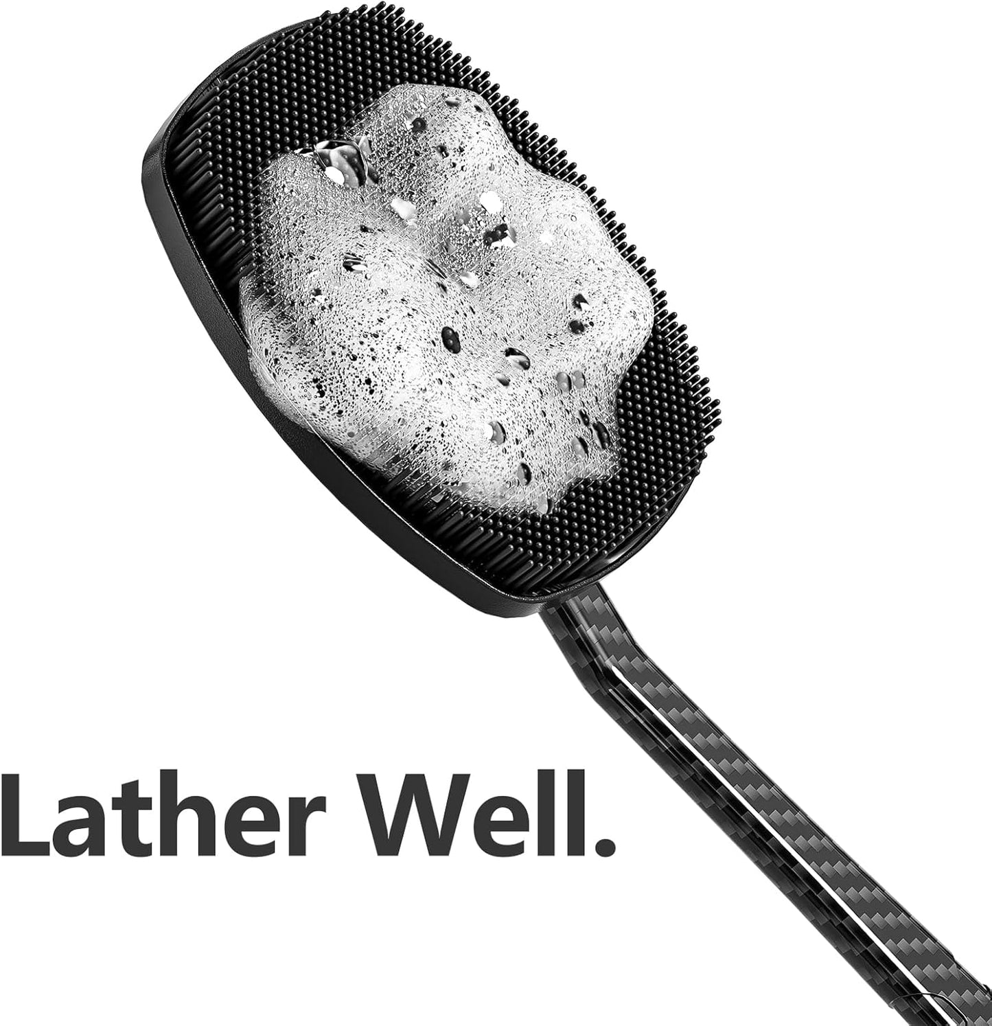 New Carbon Fiber Silicone Back Scrubber for Shower, Back Shower Brush with Long Handle Back Scrubber for Men and Women