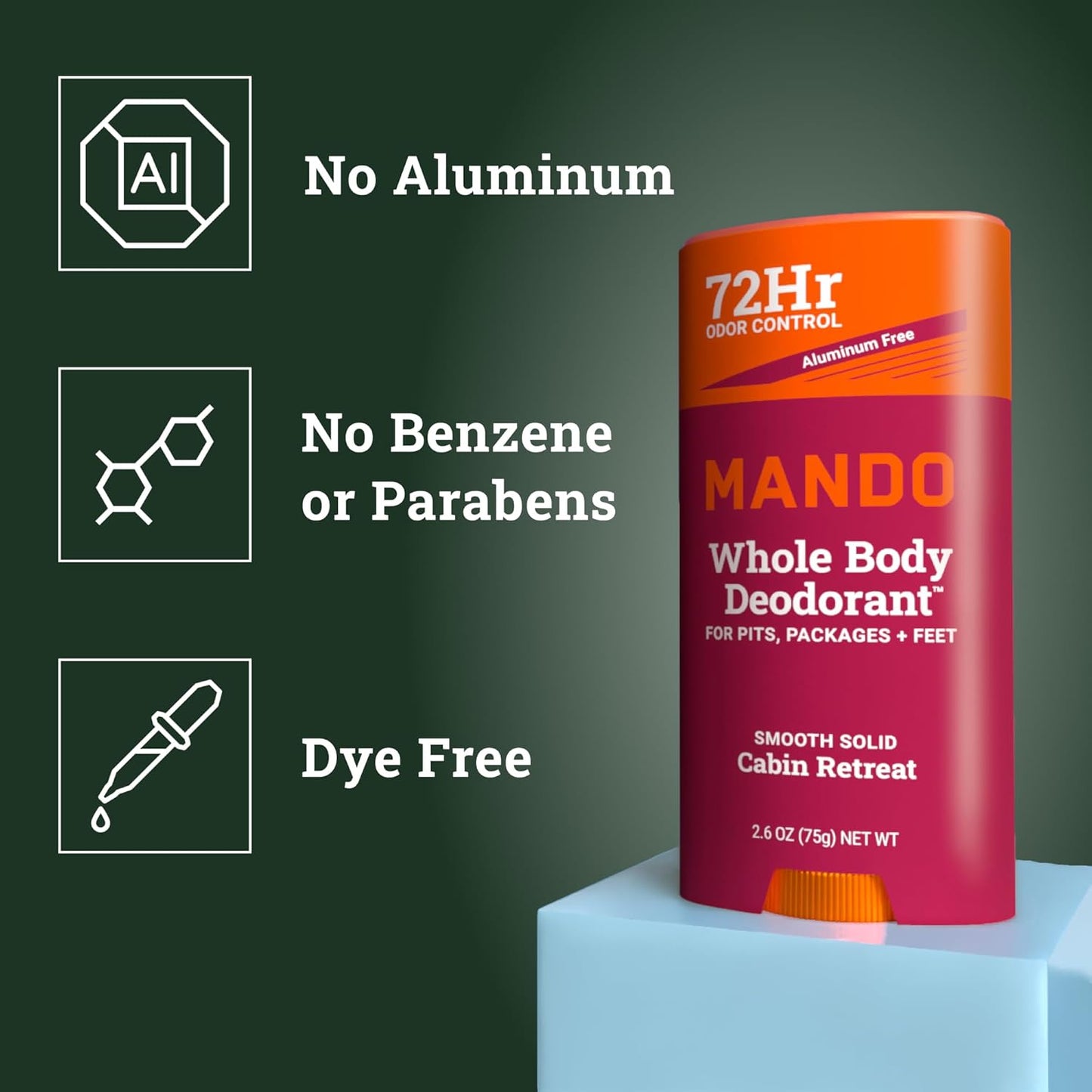 Mando Whole Body Deodorant For Men - Smooth Solid Stick - 72 Hour Odor Control - Aluminum Free, Baking Soda Free, Skin Safe - 2.6 Ounce (Pack of 2) - Cabin Retreat Limited Edition Scent
