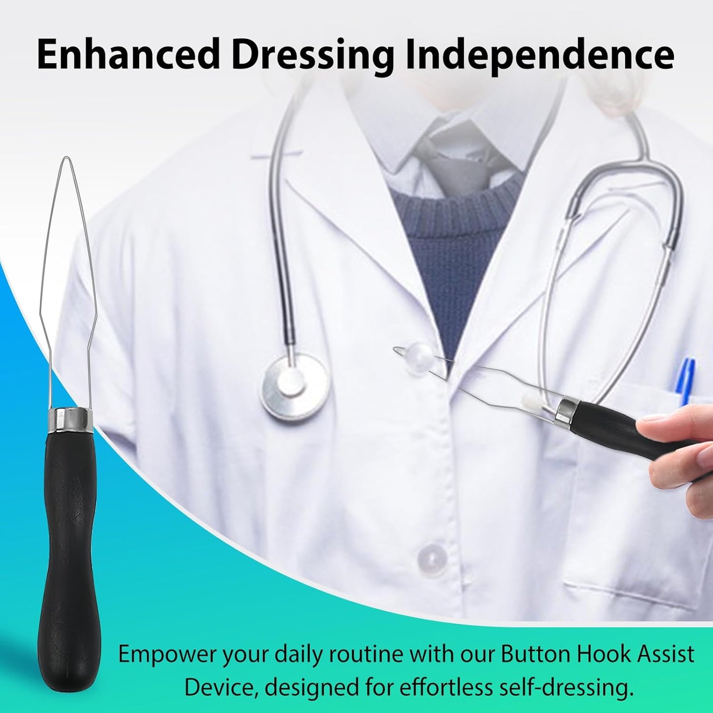 2pcs Button Hook Assist Device with Easy-Grip Handle for Shirts, Coats, Dresses - Ideal Button Aids for Arthritis & Limited Dexterity Black