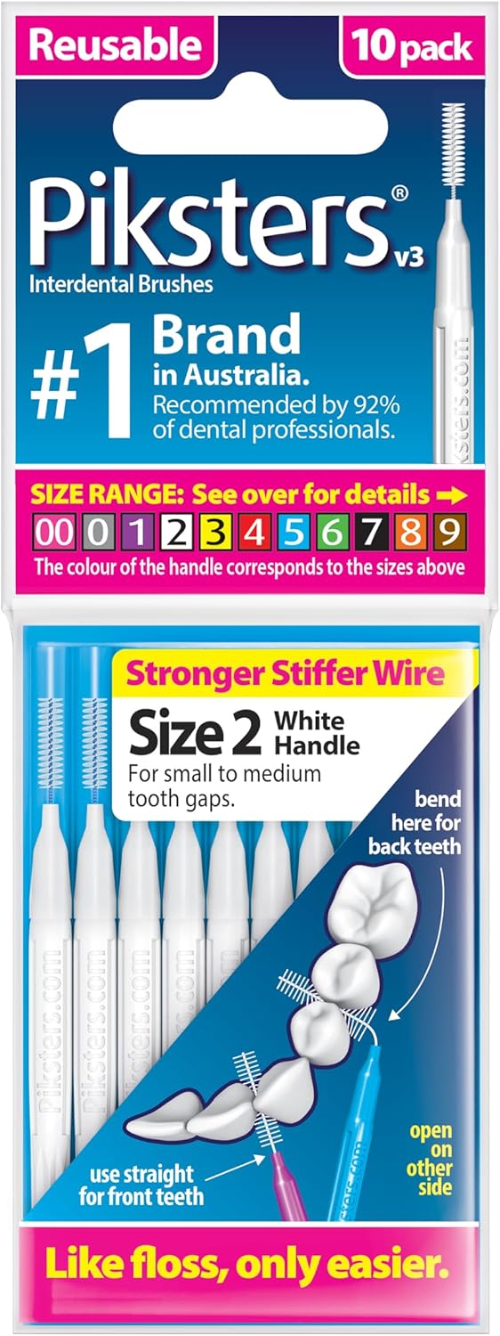 Piksters Interdental Brushes, Size 2, White Handle