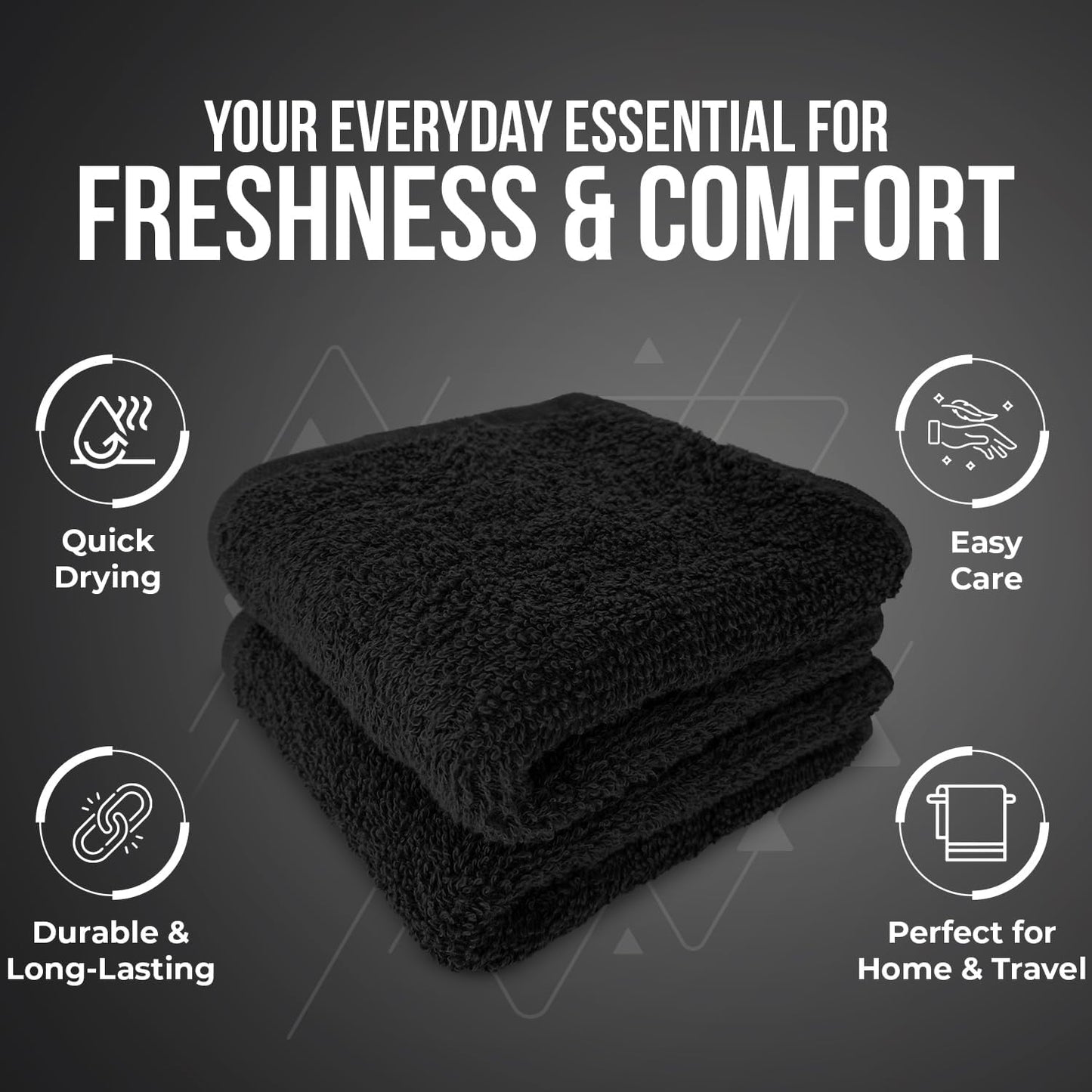 DAN RIVER 100% Cotton Wash Cloths 24 Pack [12x12] Soft & Absorbent wash Cloths for Body, Gym, Hotels & Spa Perfect for Everyday Use Fingertip Towels, Black