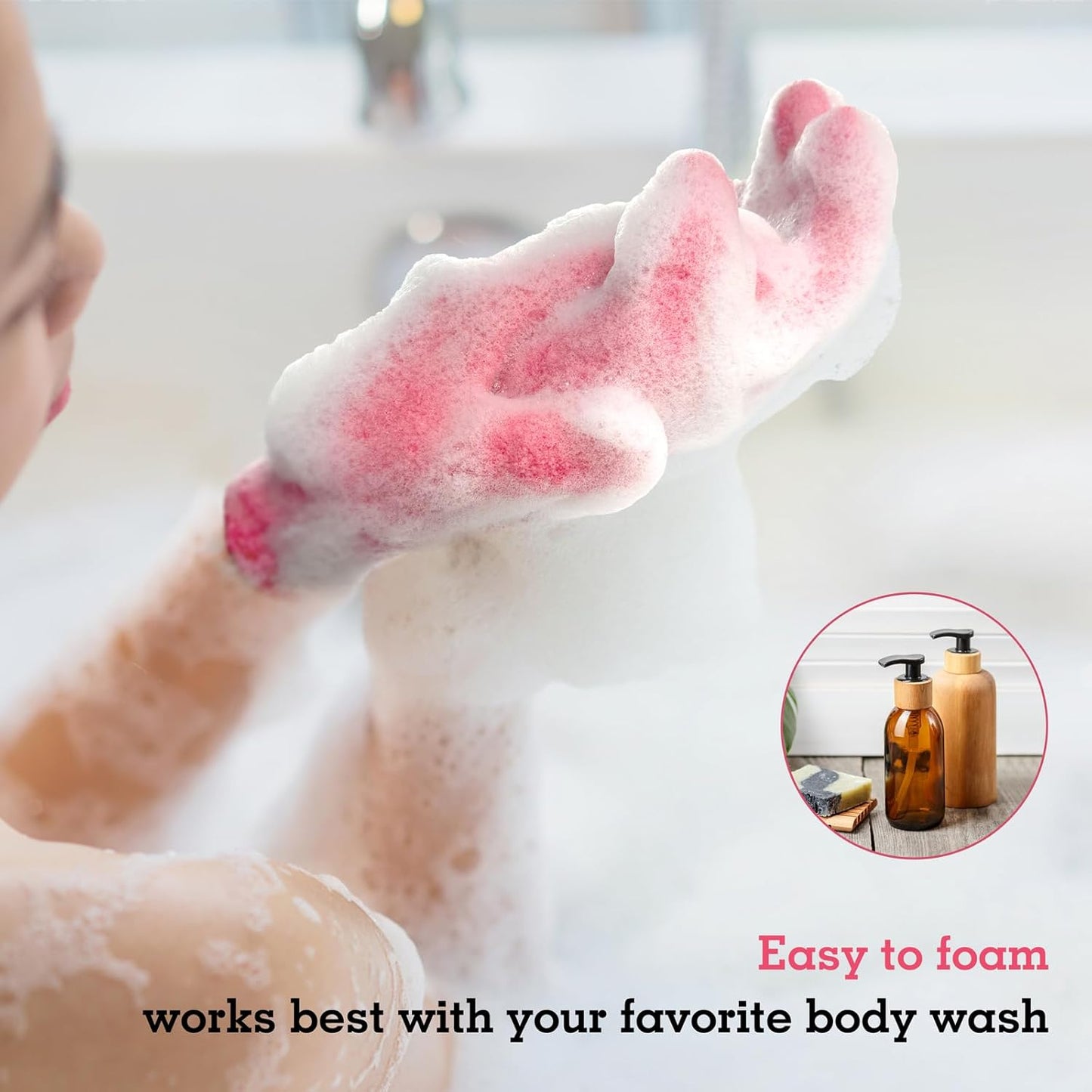 Evridwear Exfoliating Glove Shower Gloves Exfoliate Dead Skin for Dry Sensitive Skin No Irritation with Hanging Loop