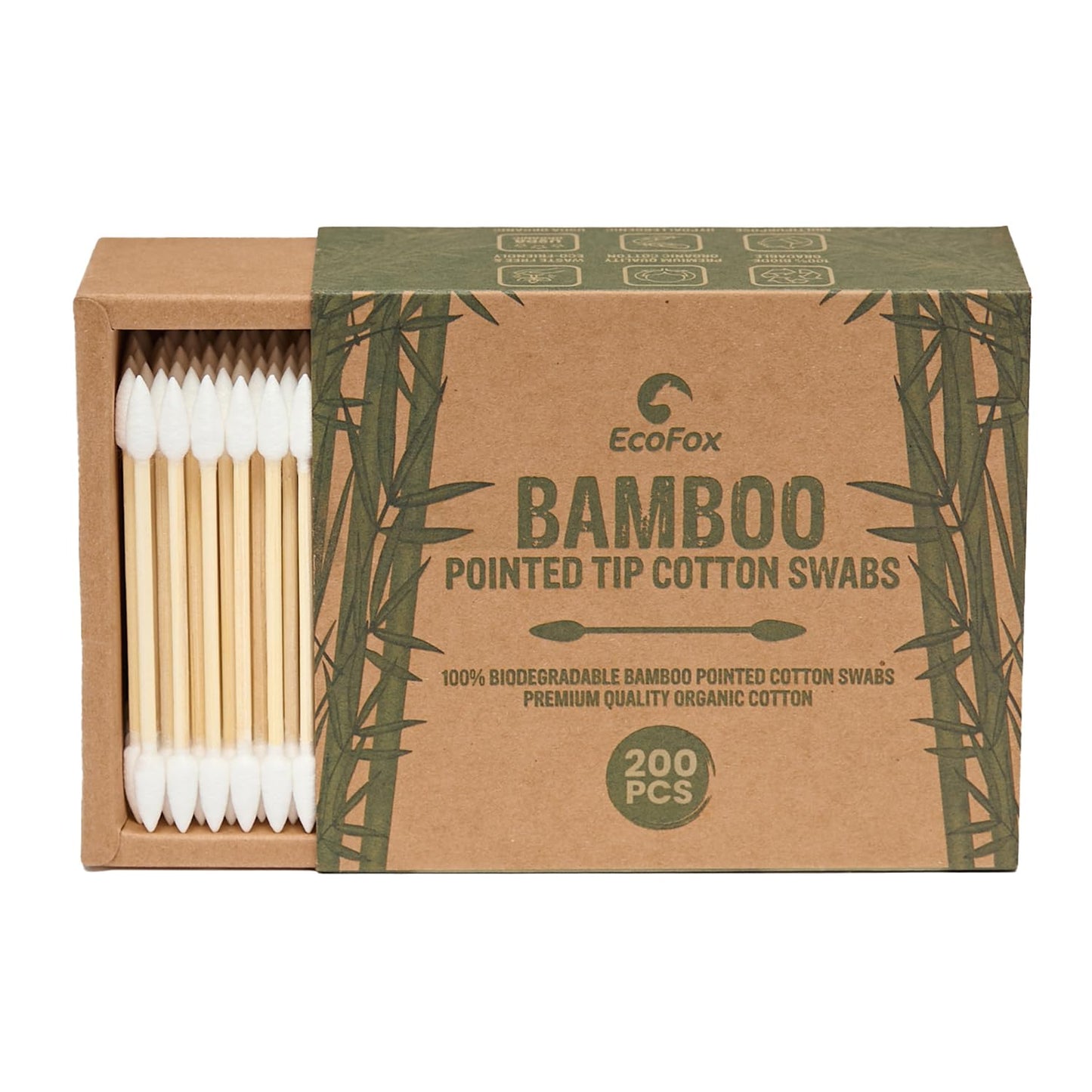 Precision Tip Cotton Swabs 200 Count | Organic & Biodegradable Pointed Cotton Buds | 100% Eco-Friendly & Natural | Perfect for Nails & Makeup, Fine Cleaning, Arts & Crafts