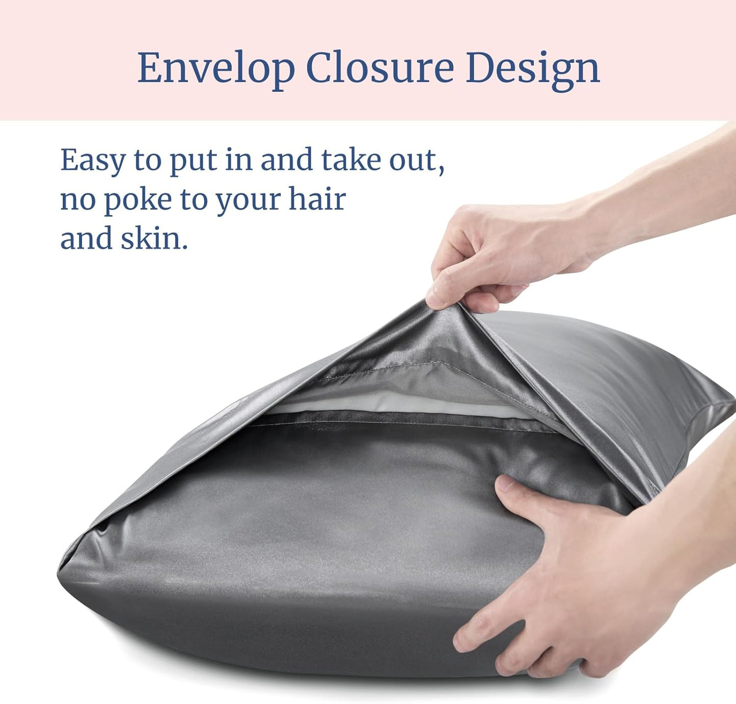 BEDELITE Satin Pillowcase for Hair and Skin, Super Soft and Cooling Similar to Silk Pillow Cases 2 Pack with Envelope Closure, Gift for Women Men(20"x40" King Size, Dark Grey)