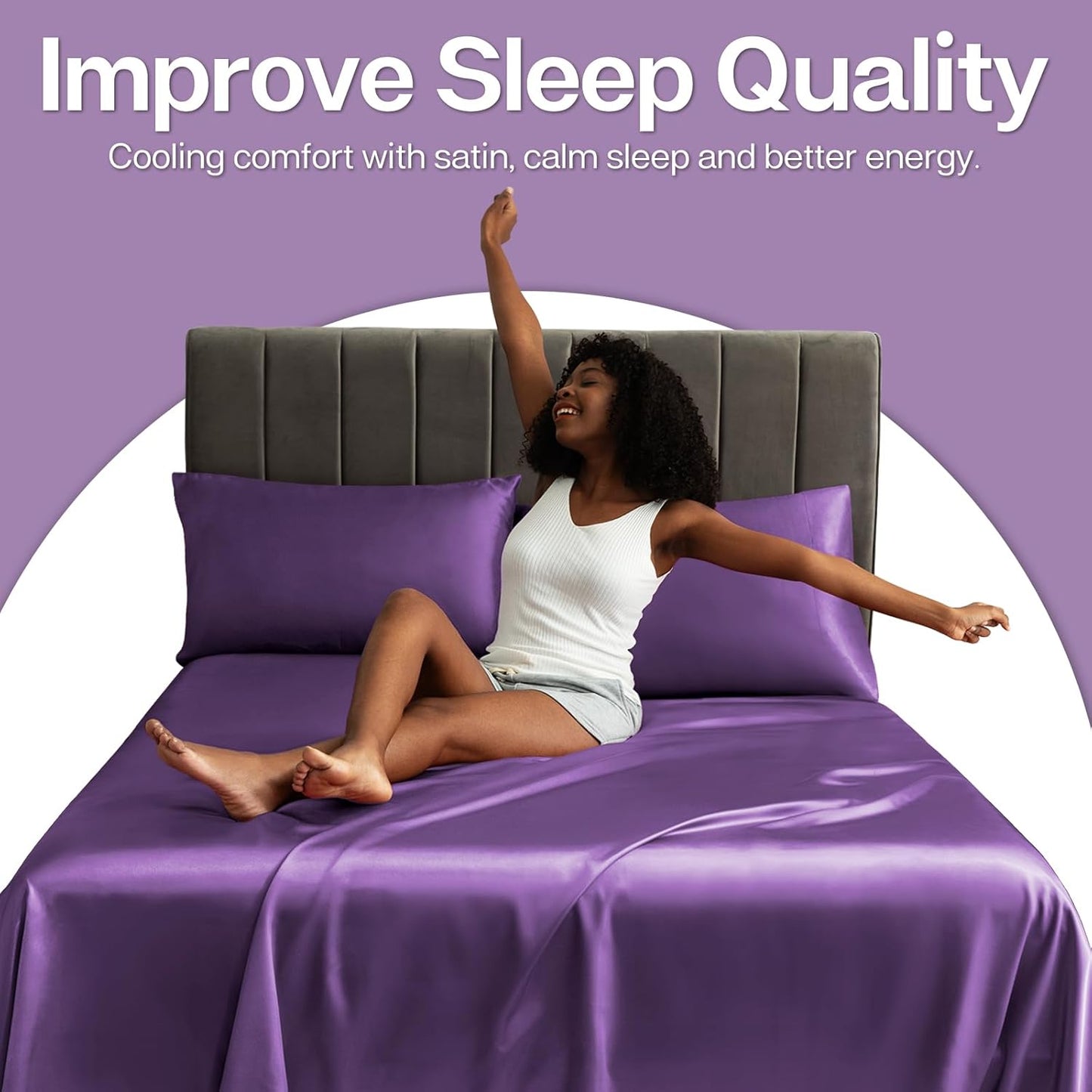 MR&HM Satin Pillowcase for Hair and Skin, Silk Satin Pillowcase 2 Pack, Queen Size Pillow Cases Set of 2, Silky Pillow Cover with Envelope Closure (20x30, Lavender)