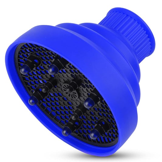 Foldable Blow Dryer Diffuser, Segbeauty Travel Hair-styling Hair Diffuser, Professional Dryer Diffuser Attachment for Natural Thick Curly Hair with Nozzle 1.54 to 1.69 inches - Blue