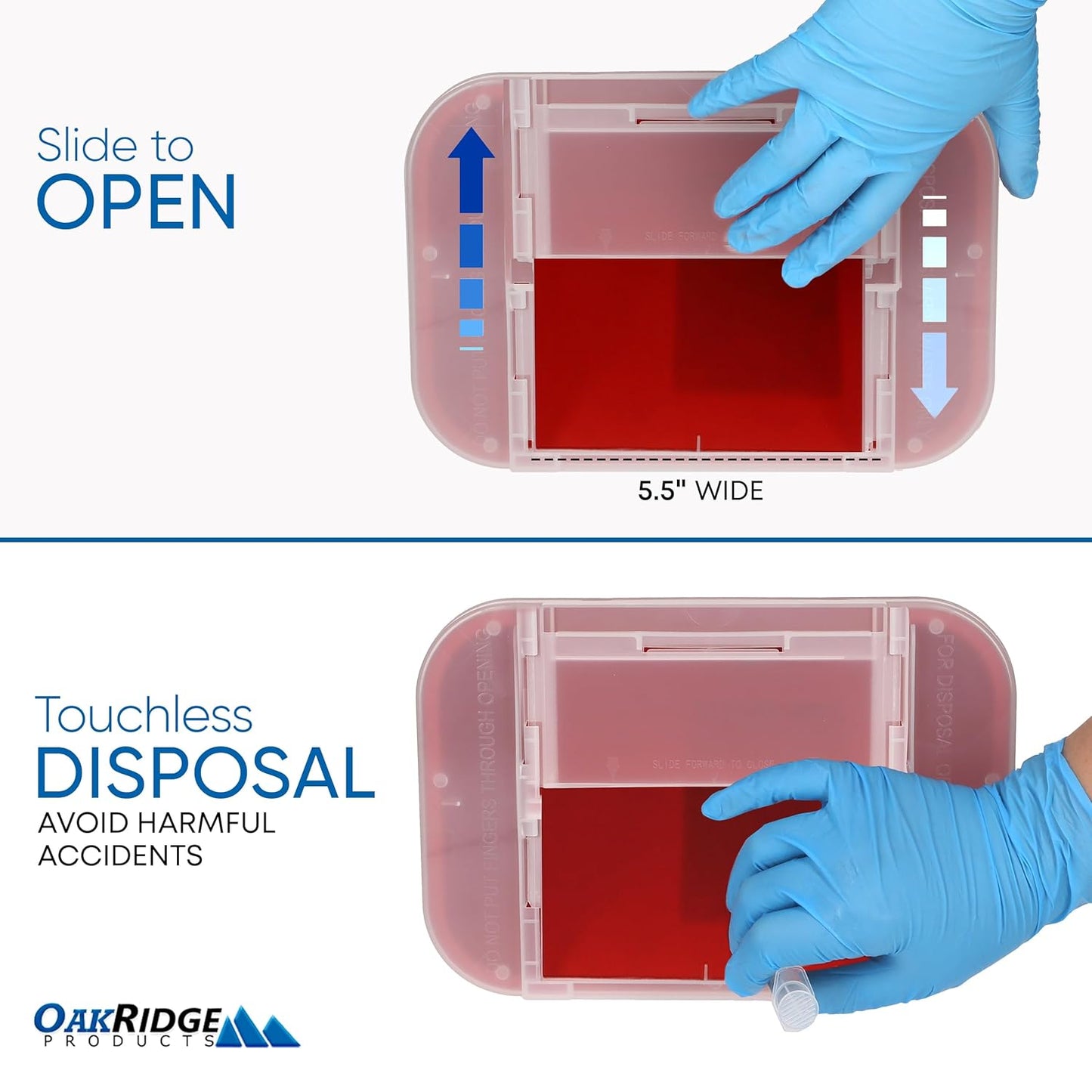 Oakridge Products Large Sharps Container for Home Use and Professional 2 Gallon (3-Pack) with Sliding Top, Biohazard Needle and Syringe Disposal, CDC Certified