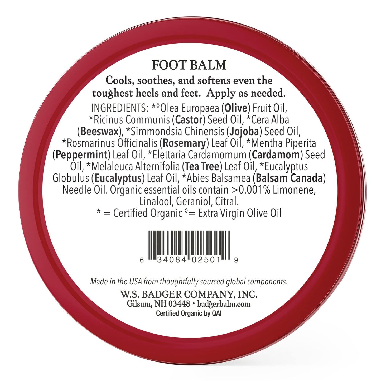 Badger Foot Balm, 100% Organic Foot Cream for Dry Cracked Heels and Feet, Fast Acting Foot Care for Women & Men, All-Natural Cracked Heel Treatment, 2 oz Tin