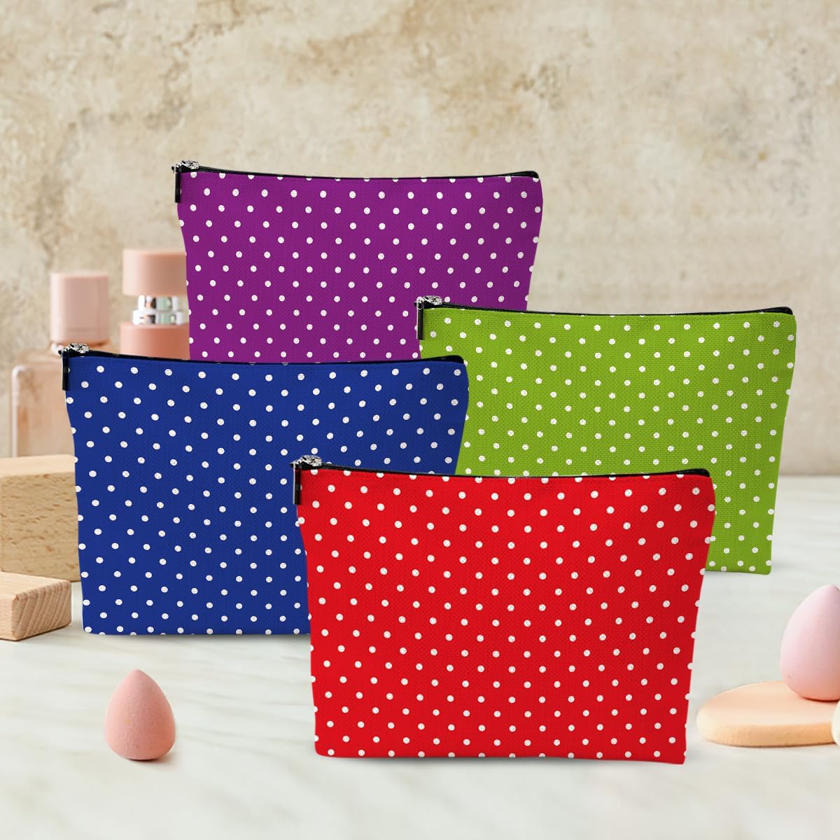 4pcs Colorful Polka Dot Makeup Bags Make up Bag Cosmetic Bags, Christmas Wedding Anniversary Birthday Friendship Gifts for Women Girls Best Friends Bridesmaid Bestie Mom ZIpper Travel Toiletry Bag